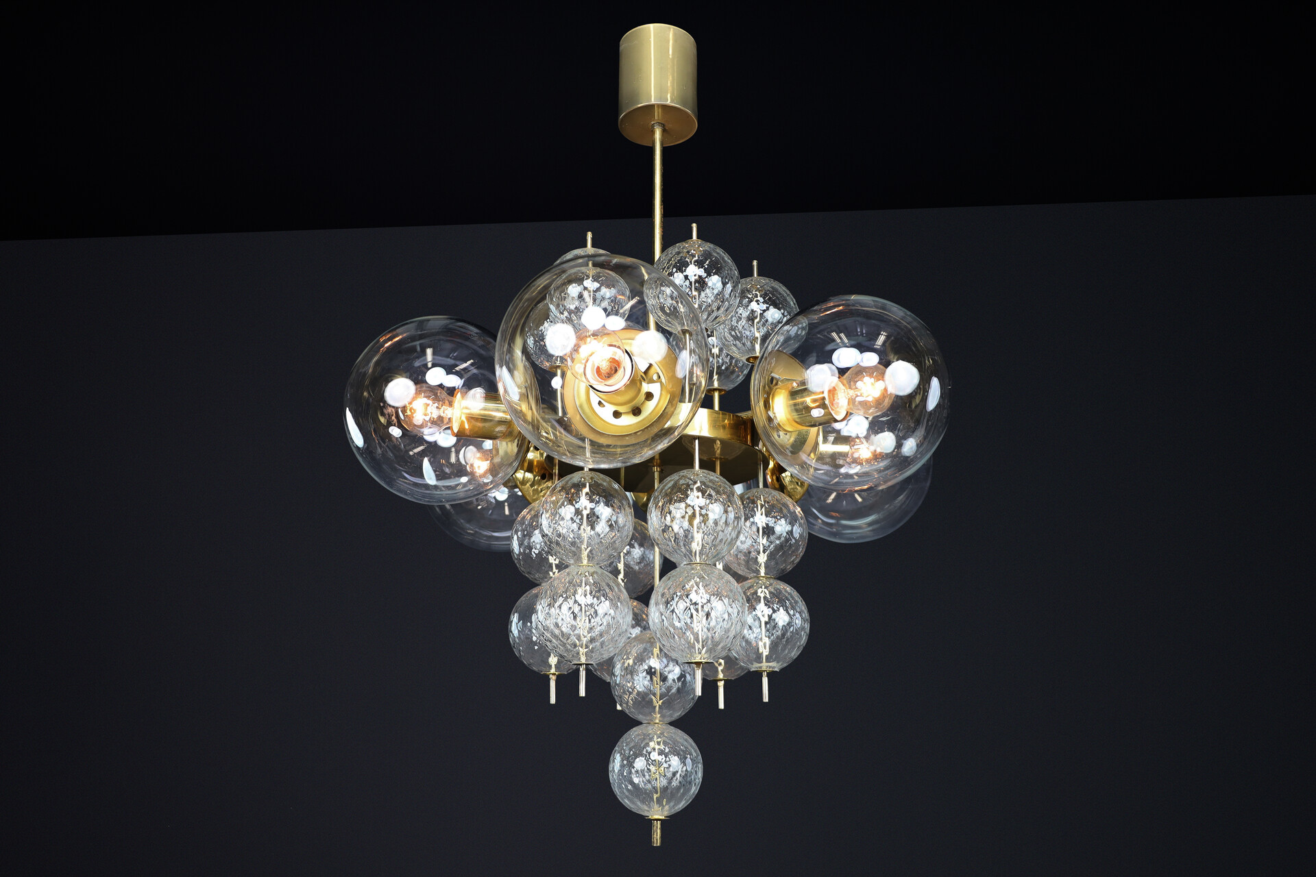 Mid century modern 1960s Czech Brass & Clear Bohemian Glass Chandelier Mid-20th century