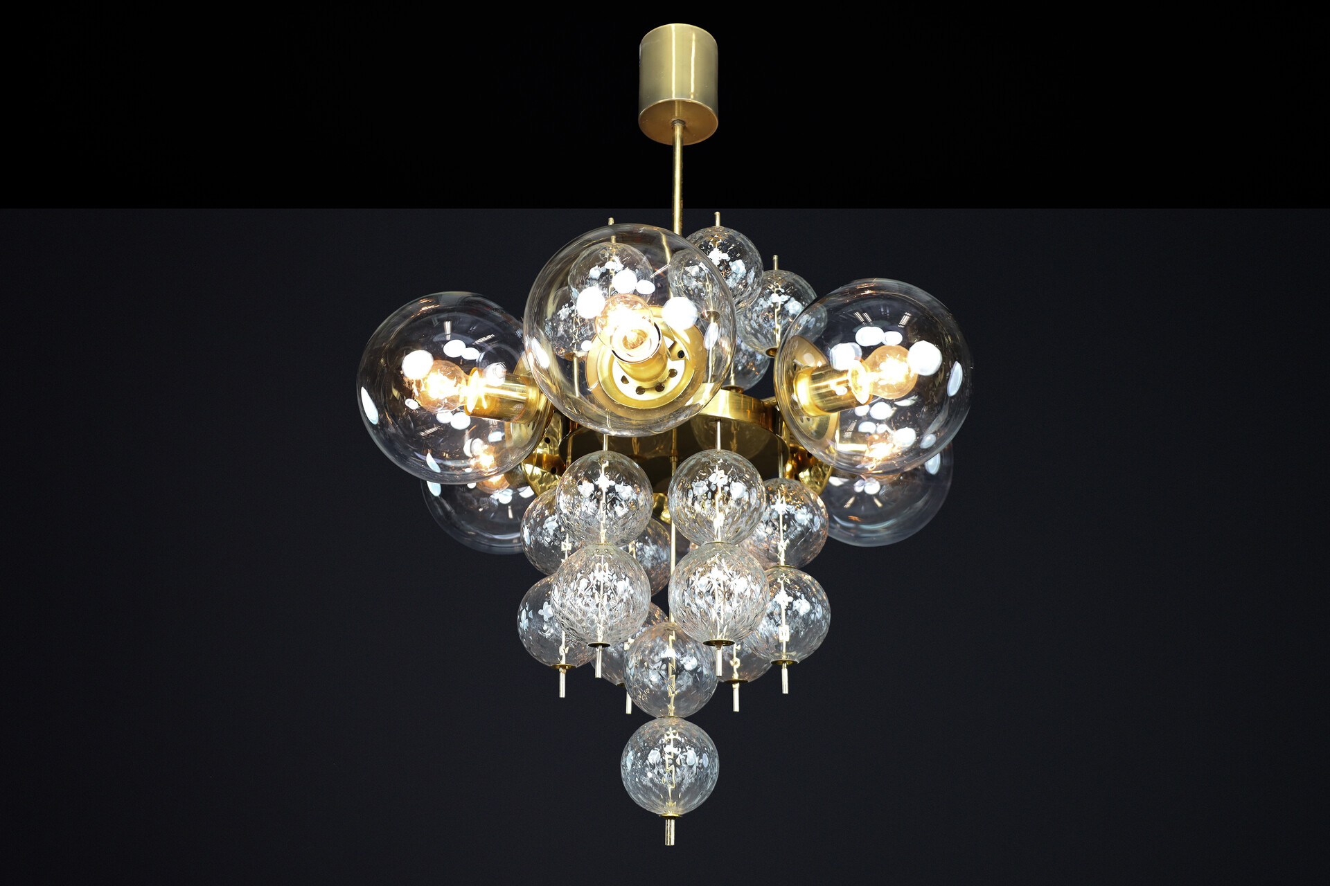 Mid century modern 1960s Czech Brass & Clear Bohemian Glass Chandelier Mid-20th century