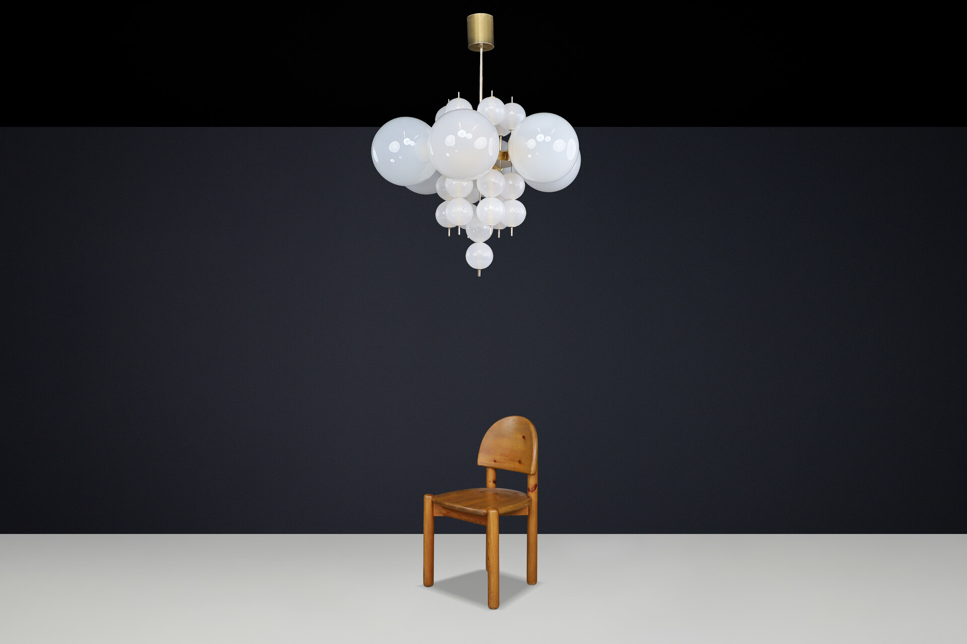 Mid century modern 1960s Czech Brass & Frosted Glass Globe Chandelier Mid-20th century