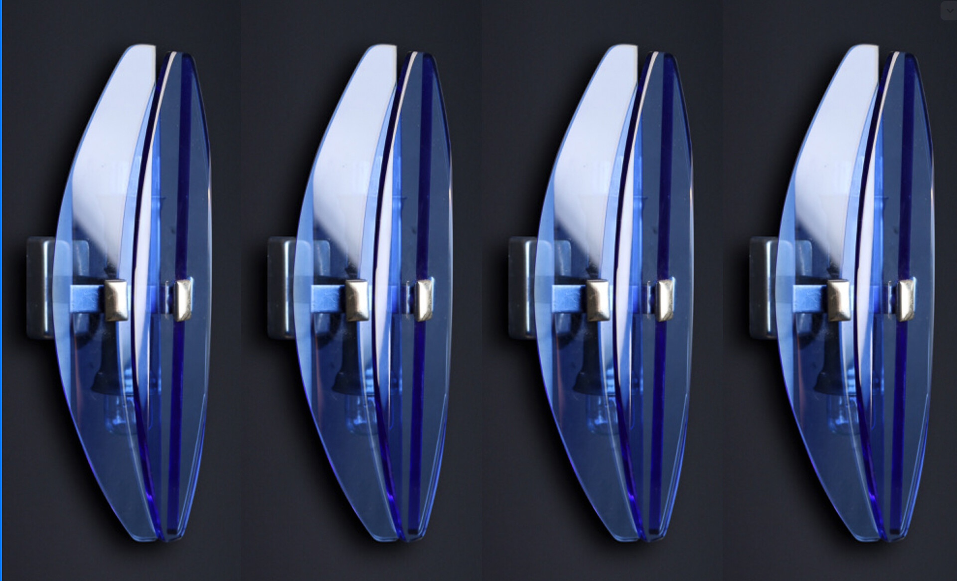 Mid century modern 1960s Italian Blue Glass and Chrome Sconces by Veca Italy Mid-20th century