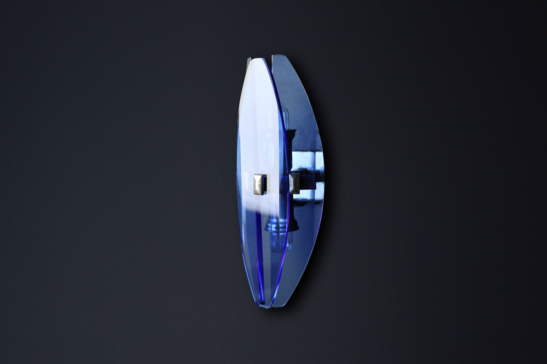 Mid century modern 1960s Italian Blue Glass and Chrome Sconces by Veca Italy Mid-20th century