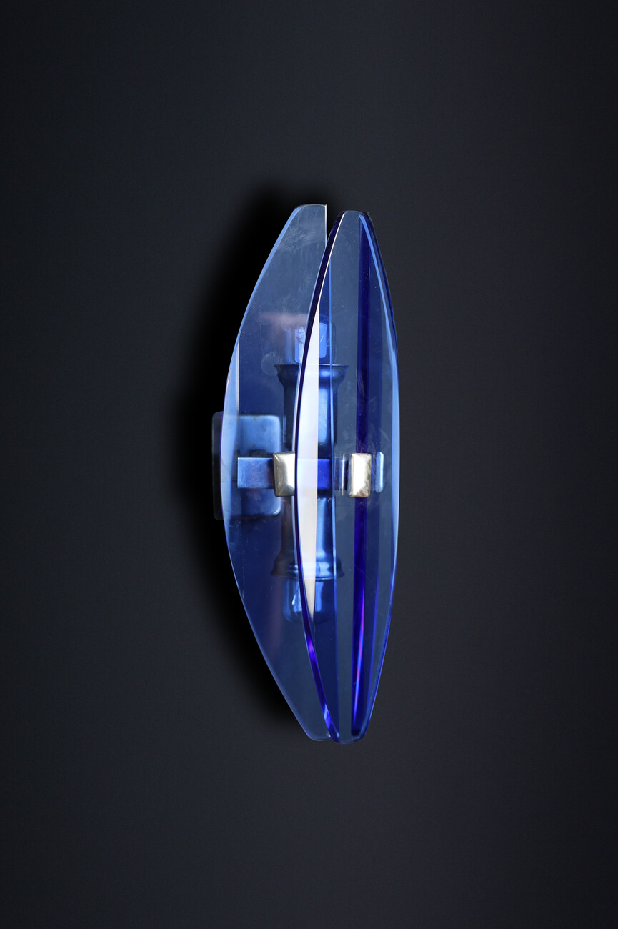 Mid century modern 1960s Italian Blue Glass and Chrome Sconces by Veca Italy Mid-20th century
