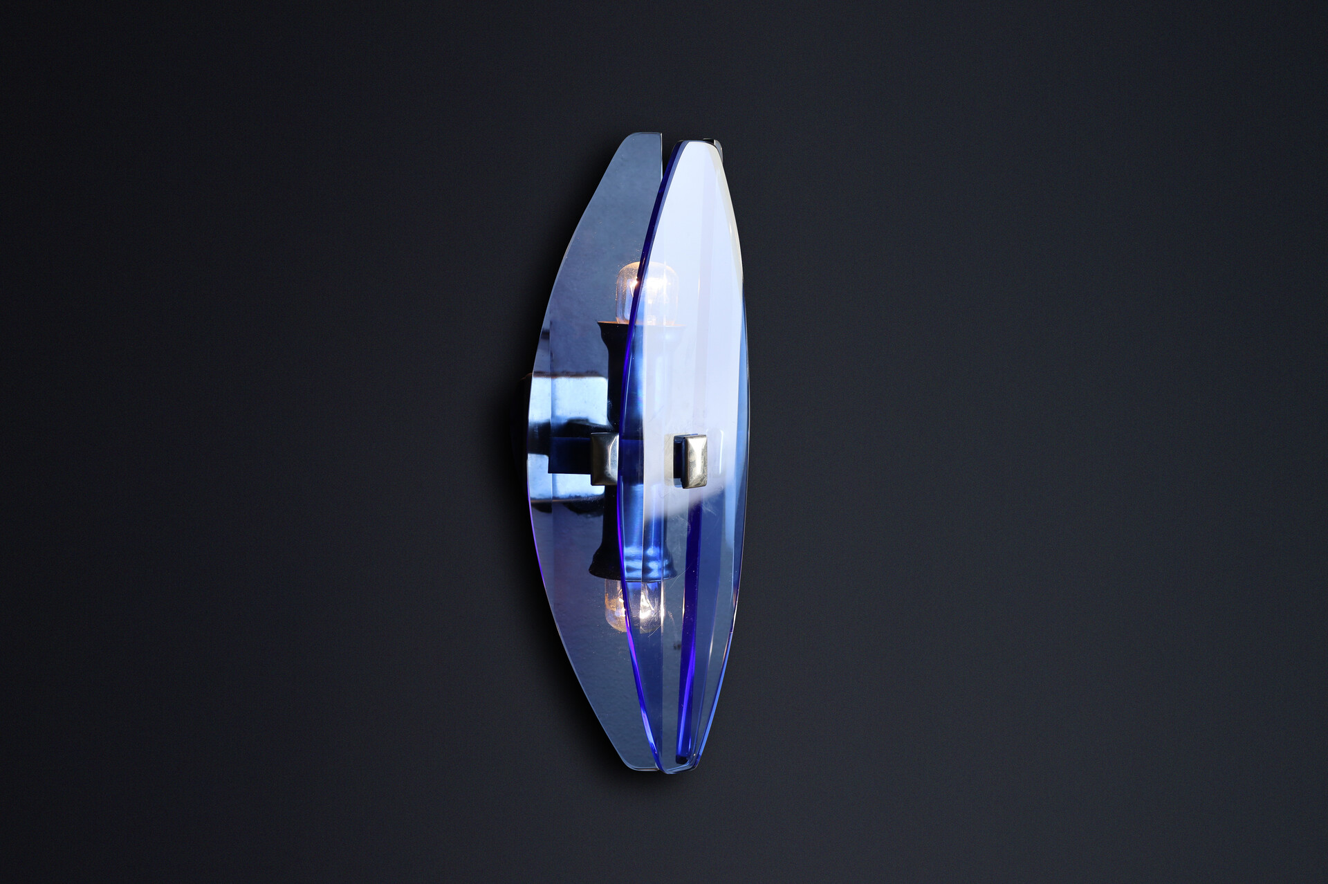 Mid century modern 1960s Italian Blue Glass and Chrome Sconces by Veca Italy Mid-20th century