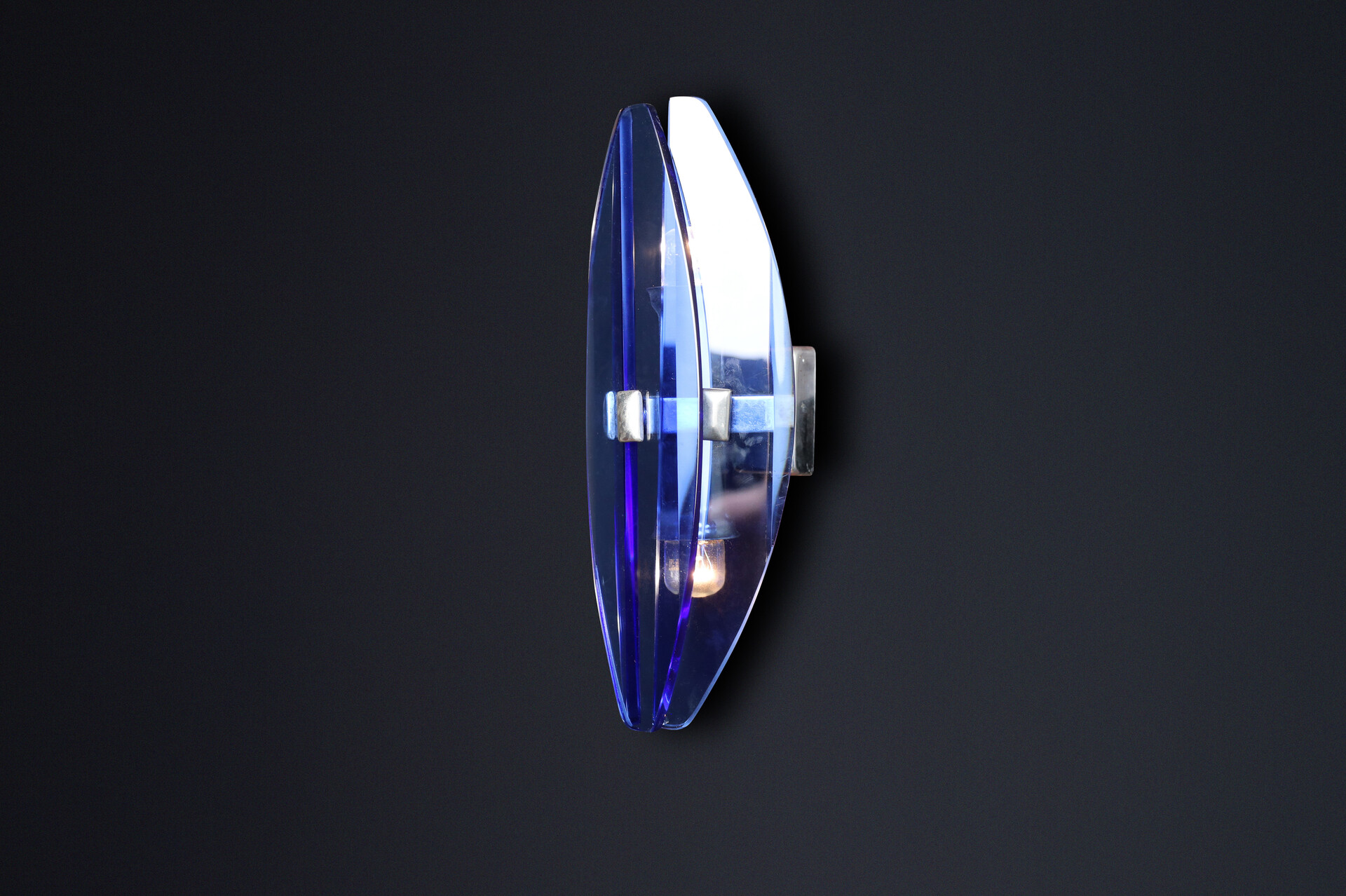 Mid century modern 1960s Italian Blue Glass and Chrome Sconces by Veca Italy Mid-20th century