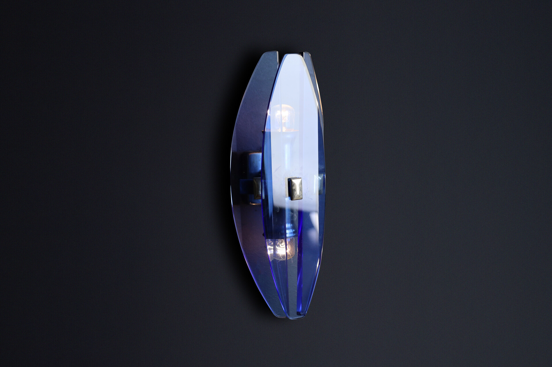 Mid century modern 1960s Italian Blue Glass and Chrome Sconces by Veca Italy Mid-20th century