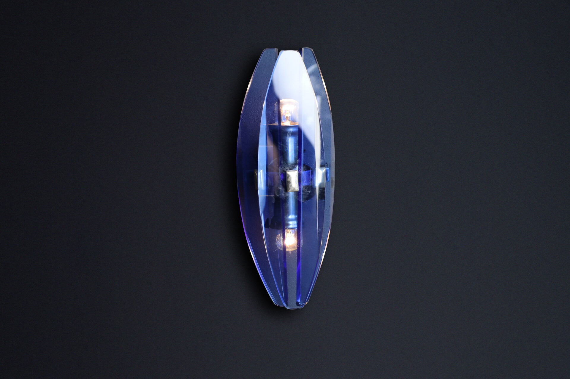 Mid century modern 1960s Italian Blue Glass and Chrome Sconces by Veca Italy Mid-20th century