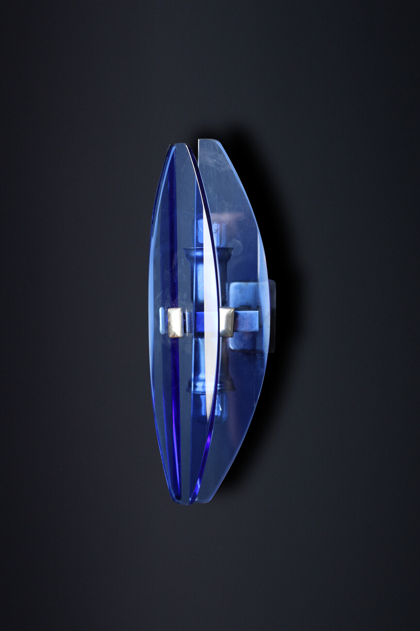 Mid century modern 1960s Italian Blue Glass and Chrome Sconces by Veca Italy Mid-20th century