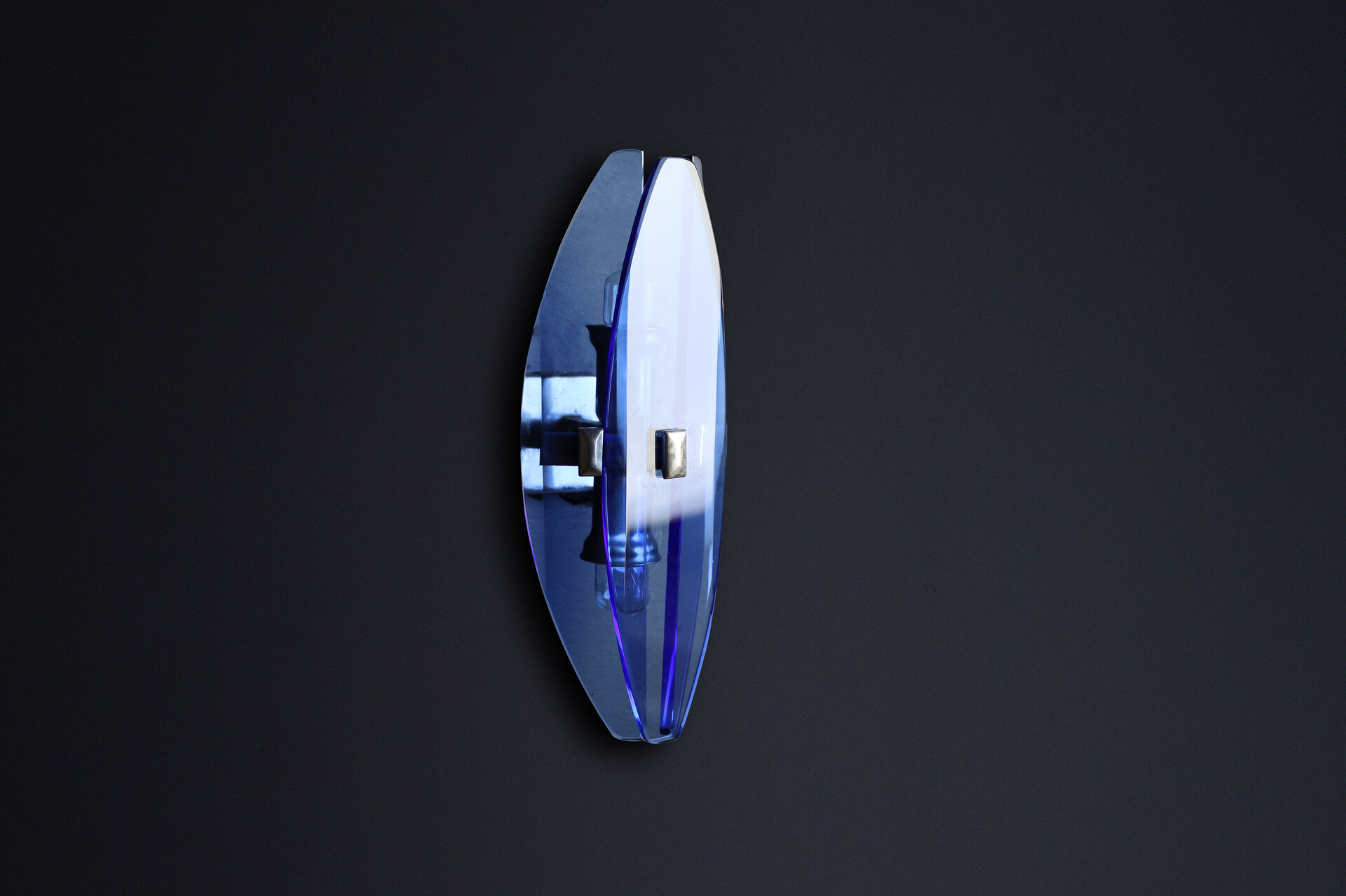 Mid century modern 1960s Italian Blue Glass and Chrome Sconces by Veca Italy Mid-20th century