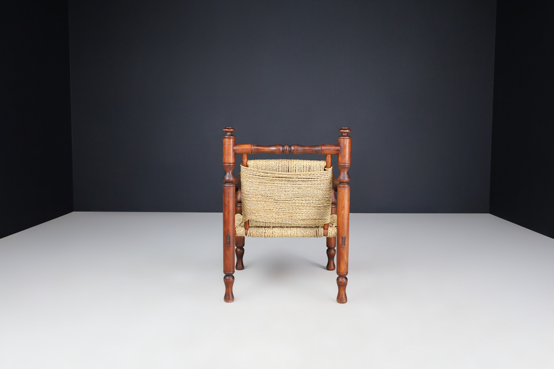 Mid century modern Adrien Audoux and Frida Minet beech and rope Lounge Chairs set/2, France 1950 Mid-20th century