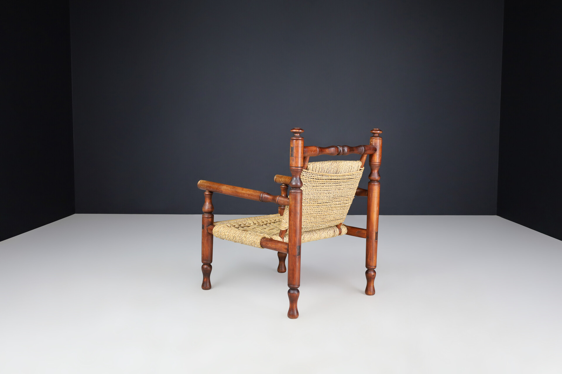 Mid century modern Adrien Audoux and Frida Minet beech and rope Lounge Chairs set/2, France 1950 Mid-20th century