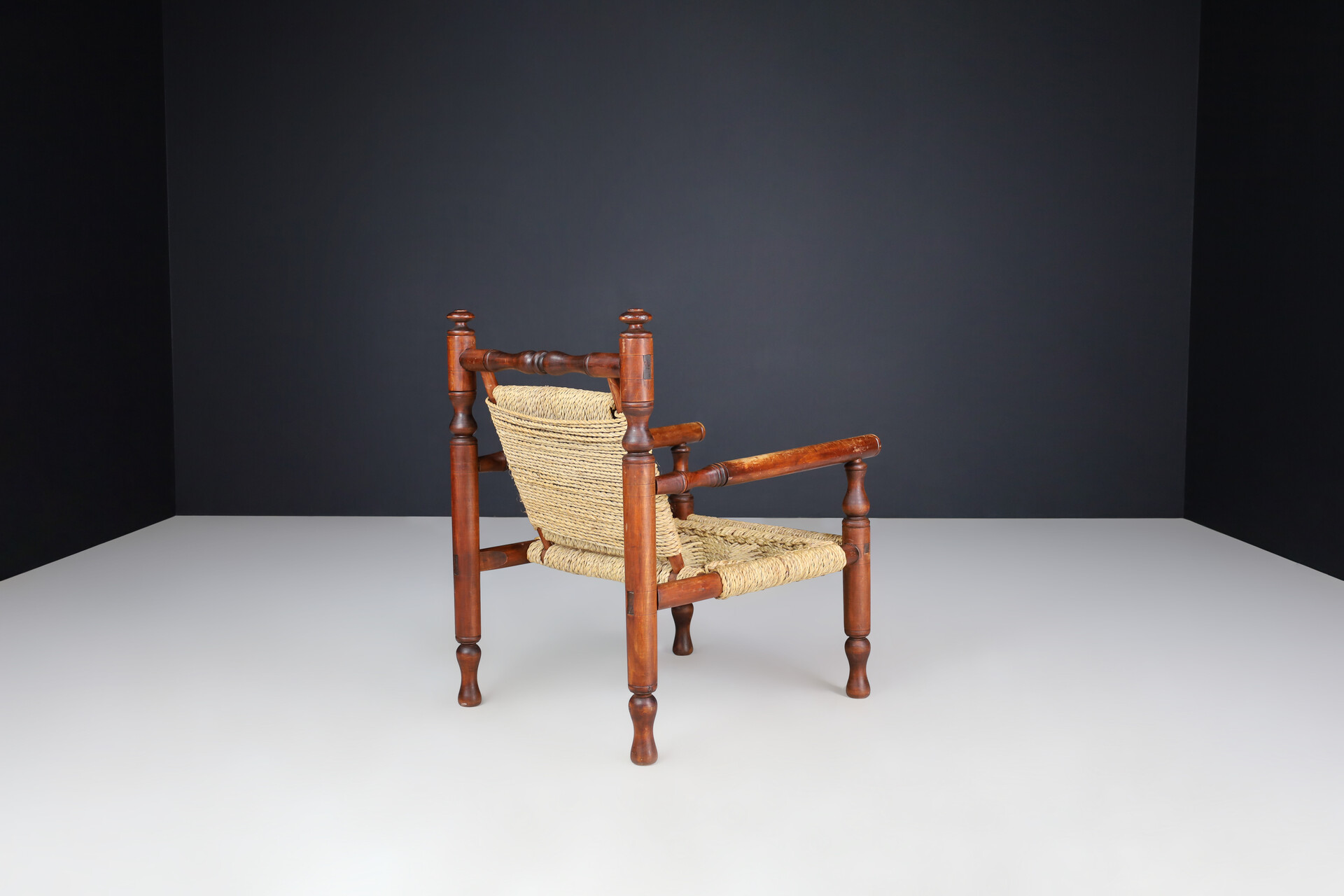 Mid century modern Adrien Audoux and Frida Minet beech and rope Lounge Chairs set/2, France 1950 Mid-20th century
