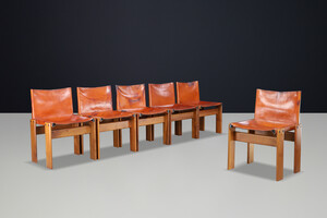 Mid century modern Afra & Tobia Scarpa ‘Monk’ Chairs in Patinated Leather & Walnut Frame, 1974 Late-20th century