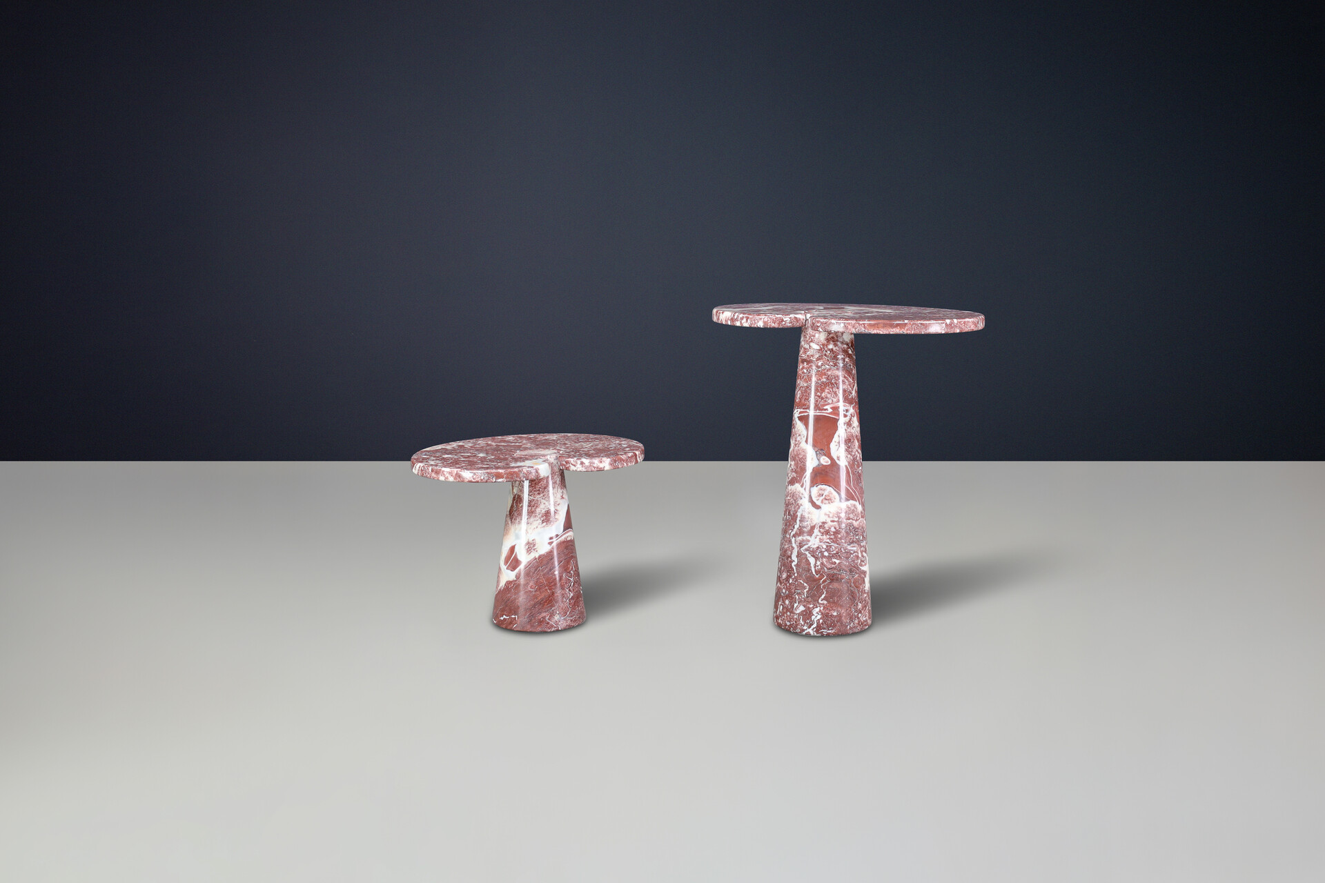 Mid century modern Angelo Mangiarotti pair of two Rosso marble consoles for Skipper Italy 1970 Late-20th century