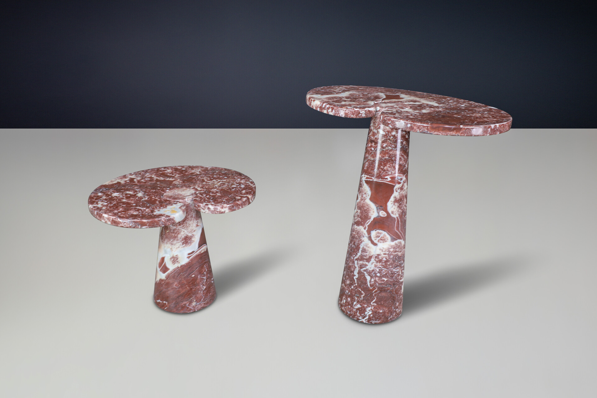 Mid century modern Angelo Mangiarotti pair of two Rosso marble consoles for Skipper Italy 1970 Late-20th century