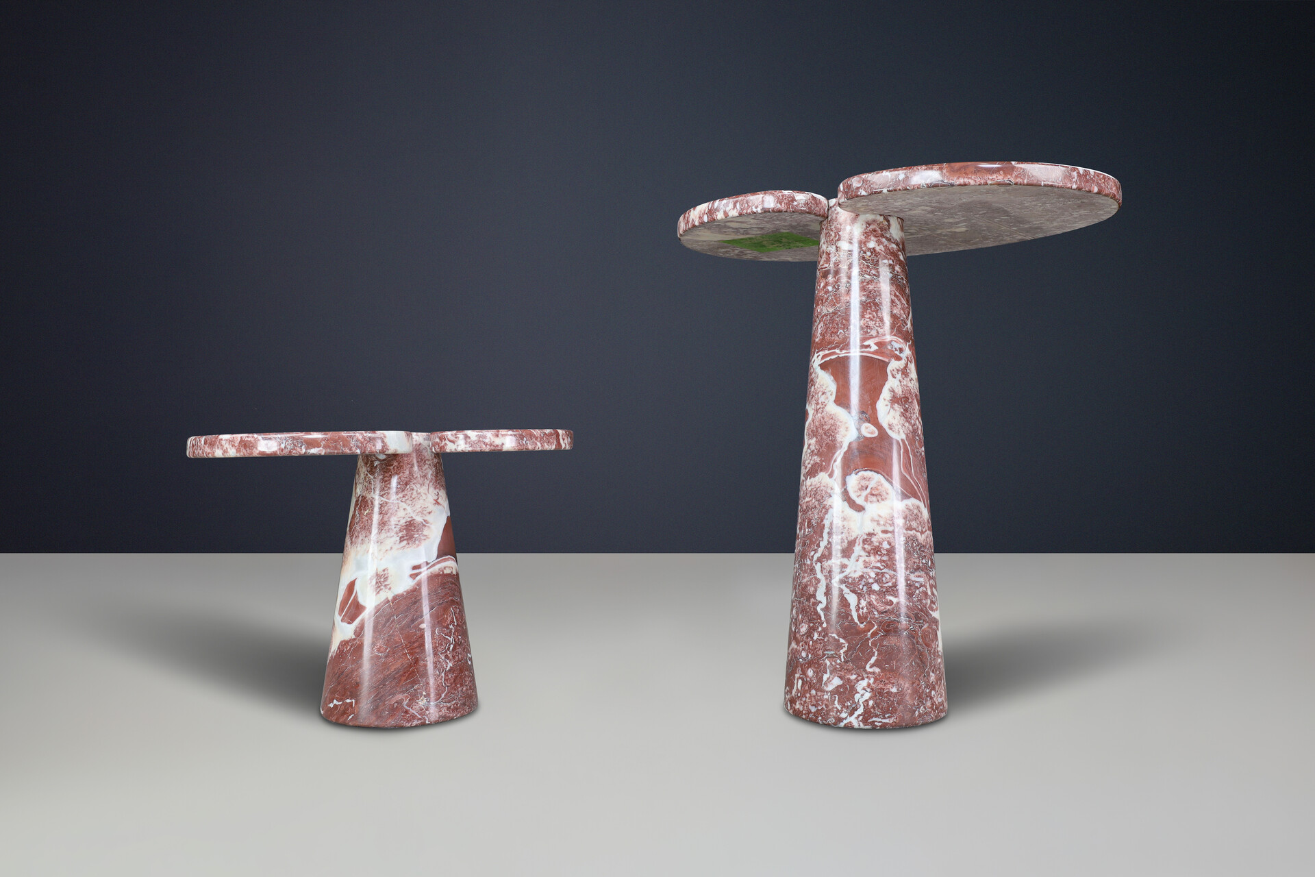 Mid century modern Angelo Mangiarotti pair of two Rosso marble consoles for Skipper Italy 1970 Late-20th century