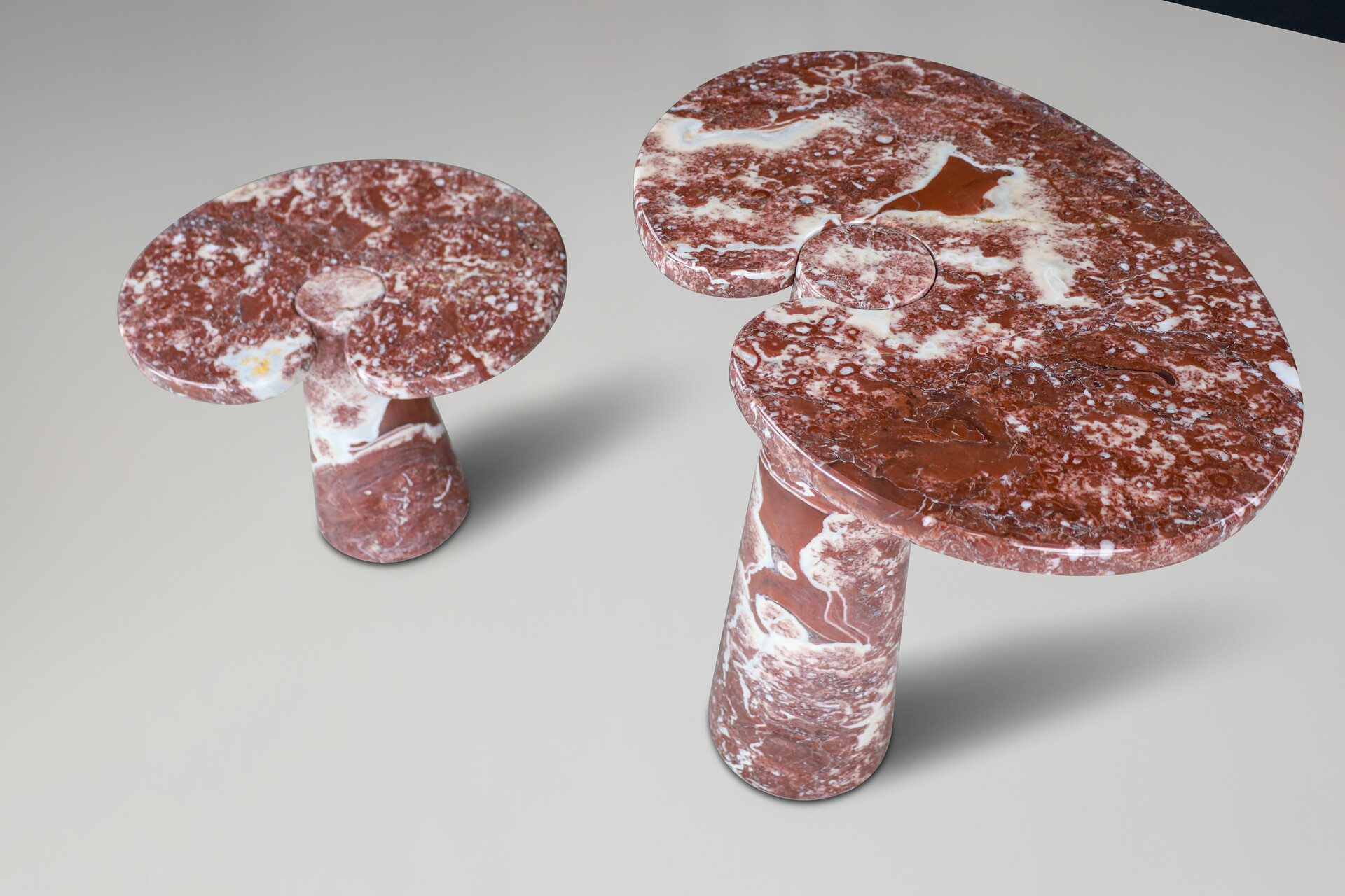 Mid century modern Angelo Mangiarotti pair of two Rosso marble consoles for Skipper Italy 1970 Late-20th century