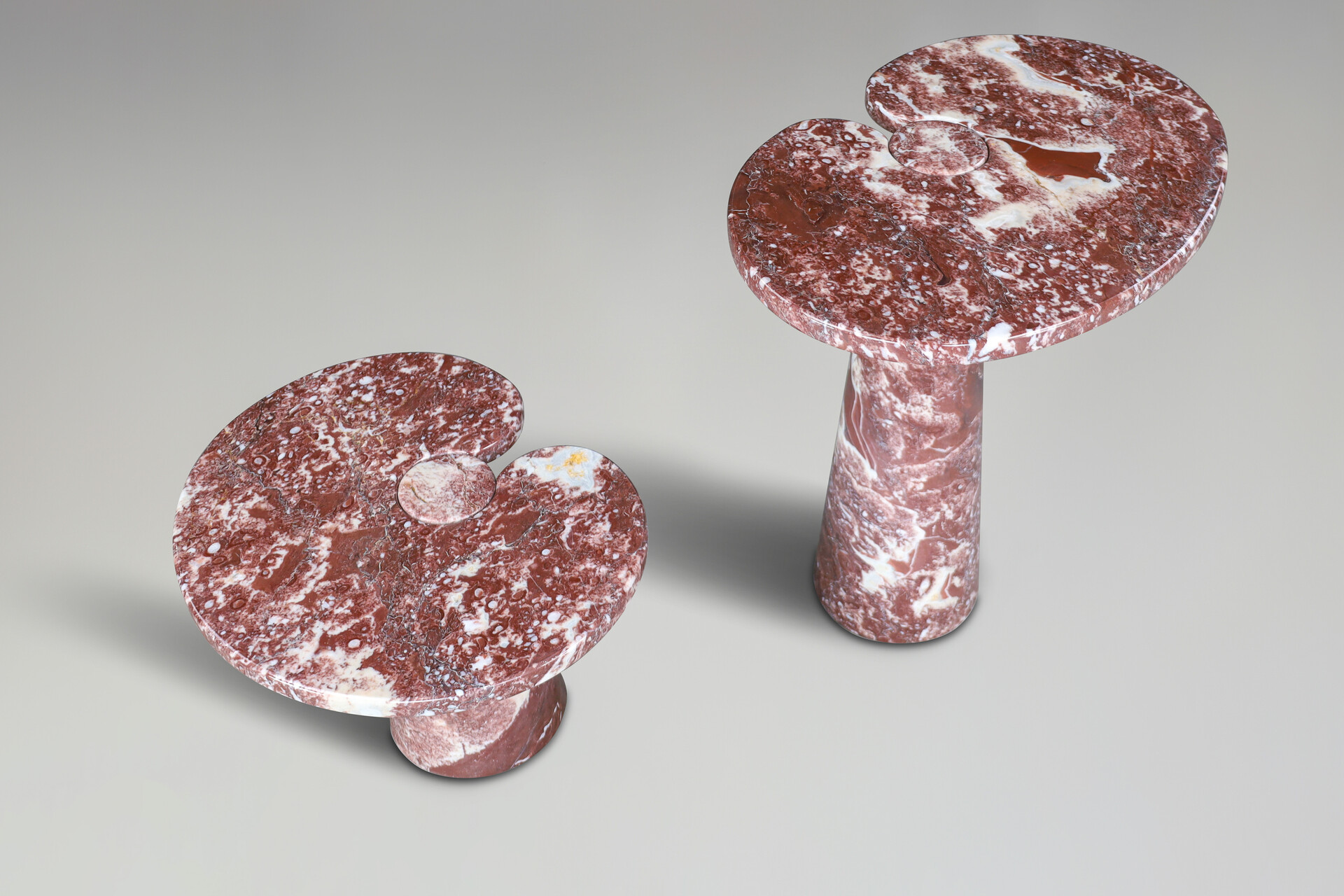 Mid century modern Angelo Mangiarotti pair of two Rosso marble consoles for Skipper Italy 1970 Late-20th century