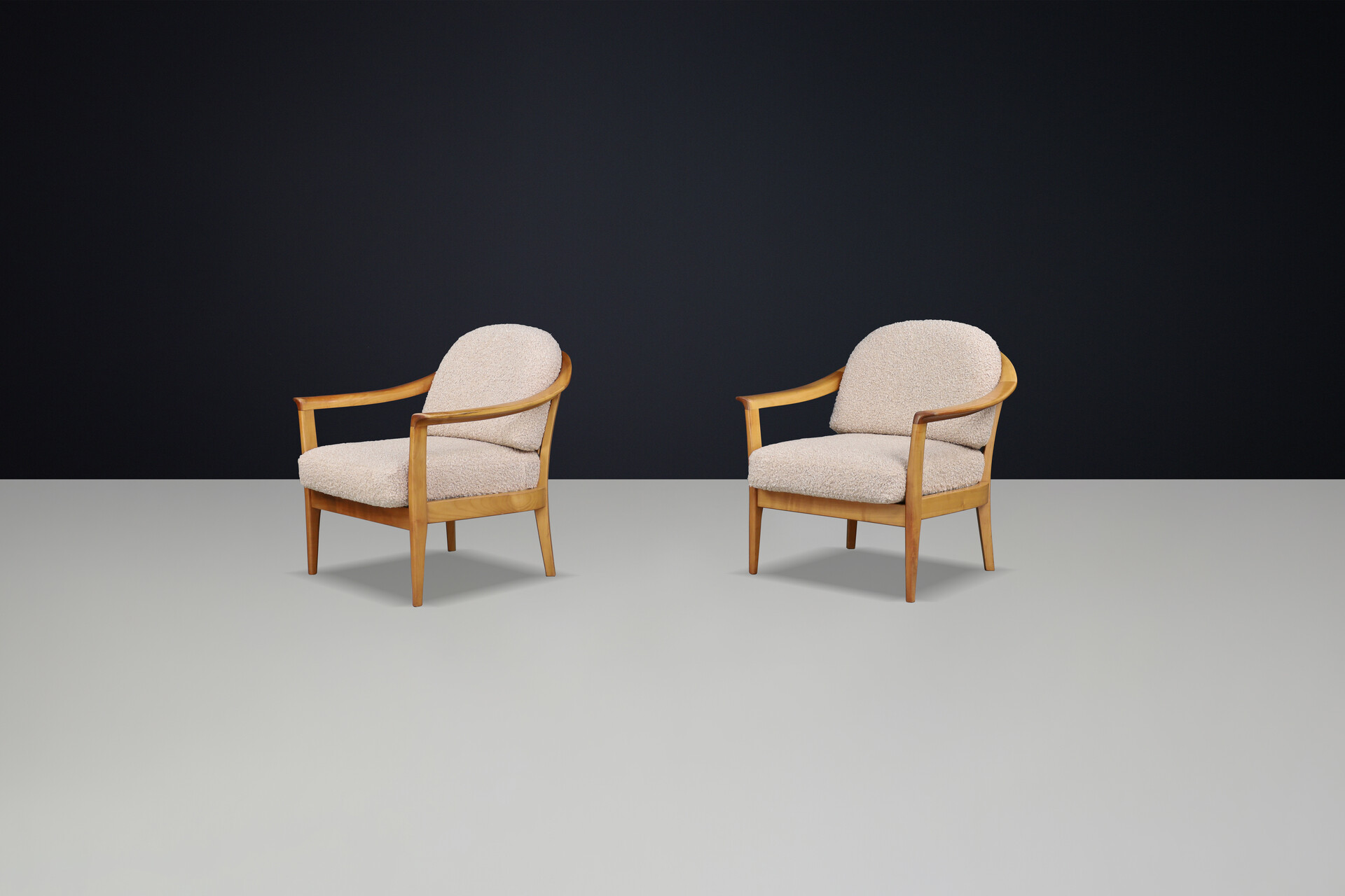 Mid century modern Arm Chairs in Cherry and teddy upholstery by Wilhelm Knoll, Germany 1960s Mid-20th century