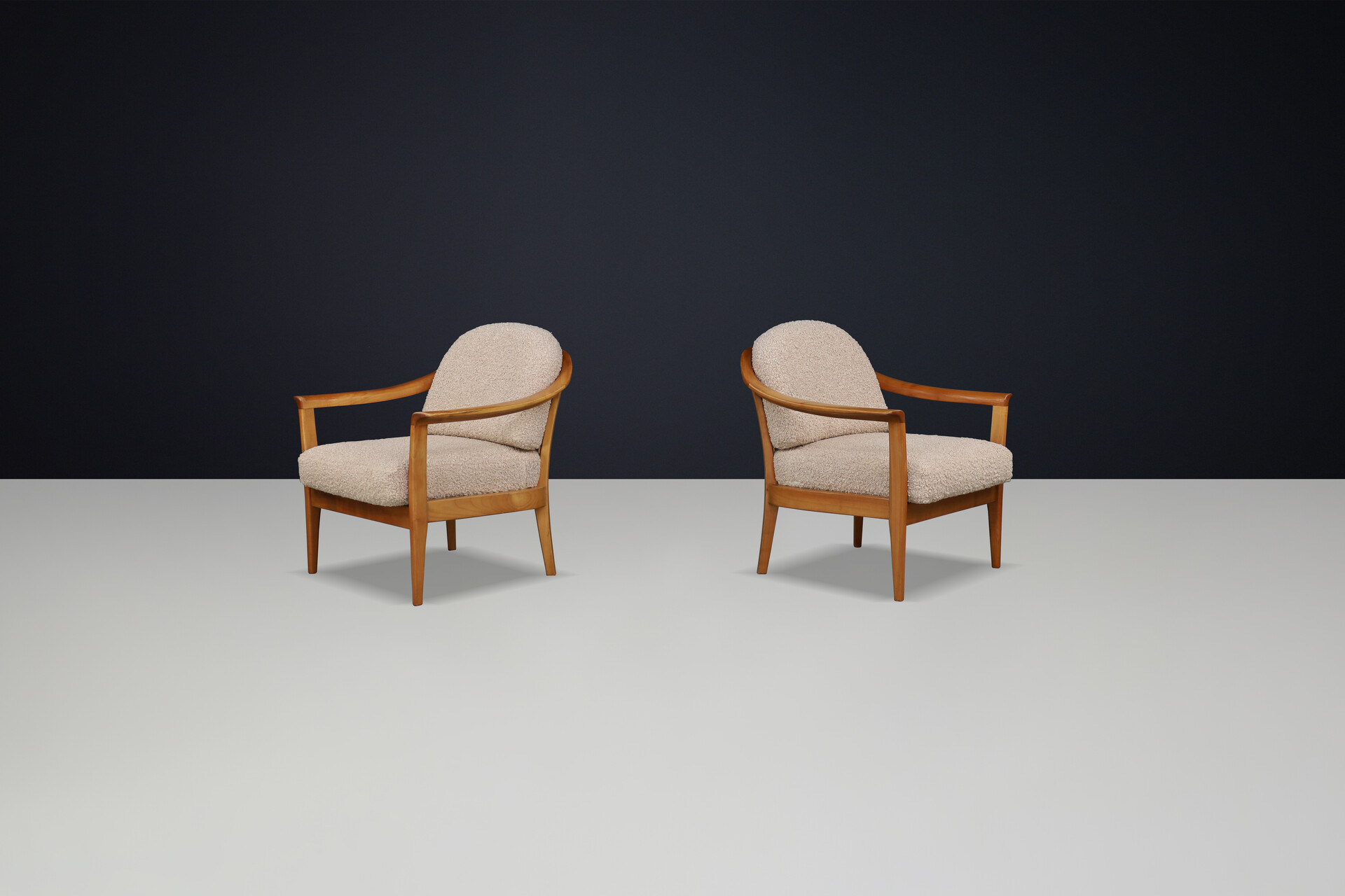 Mid century modern Arm Chairs in Cherry and teddy upholstery by Wilhelm Knoll, Germany 1960s Mid-20th century