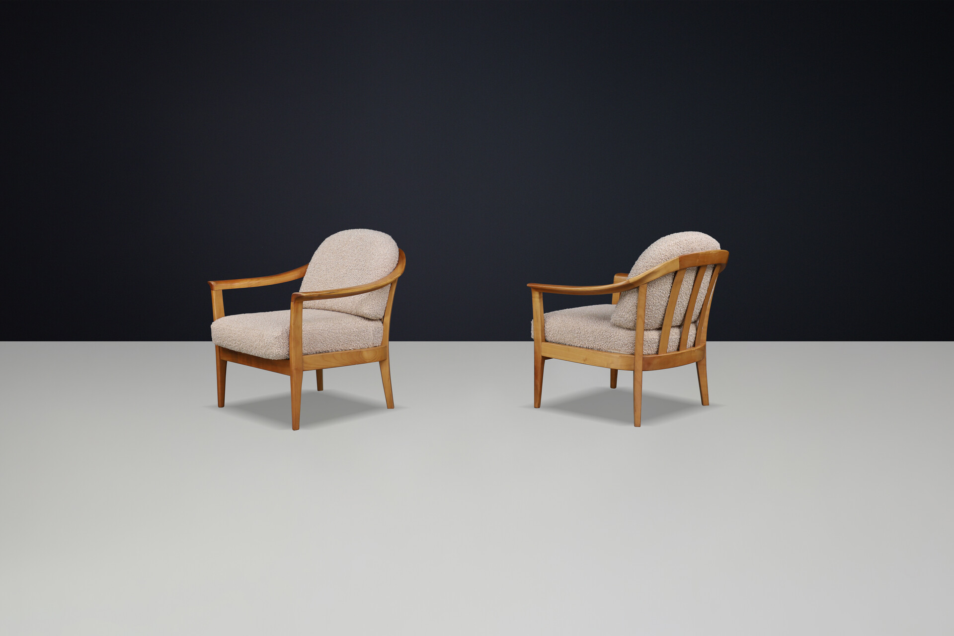 Mid century modern Arm Chairs in Cherry and teddy upholstery by Wilhelm Knoll, Germany 1960s Mid-20th century