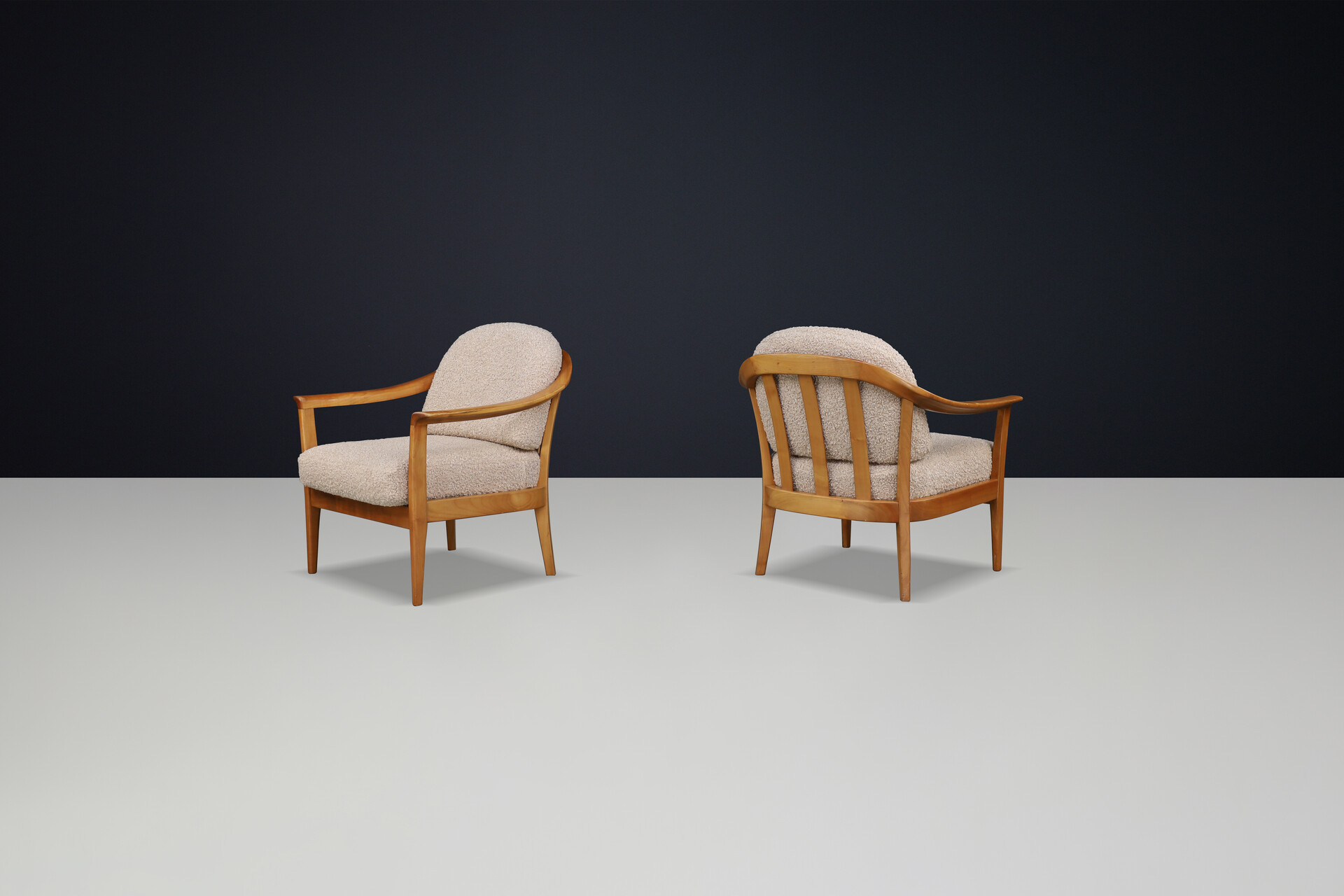 Mid century modern Arm Chairs in Cherry and teddy upholstery by Wilhelm Knoll, Germany 1960s Mid-20th century