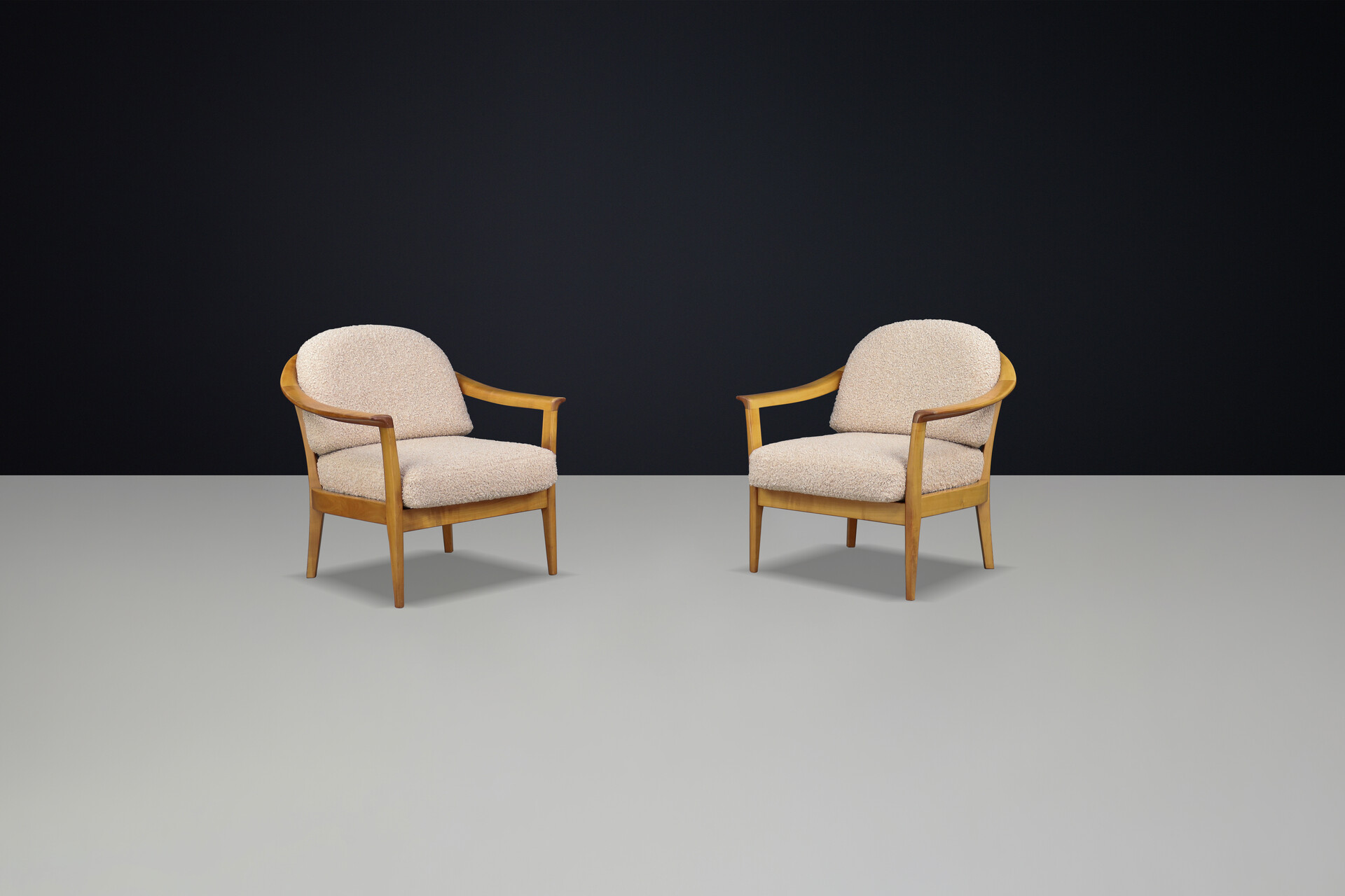 Mid century modern Arm Chairs in Cherry and teddy upholstery by Wilhelm Knoll, Germany 1960s Mid-20th century