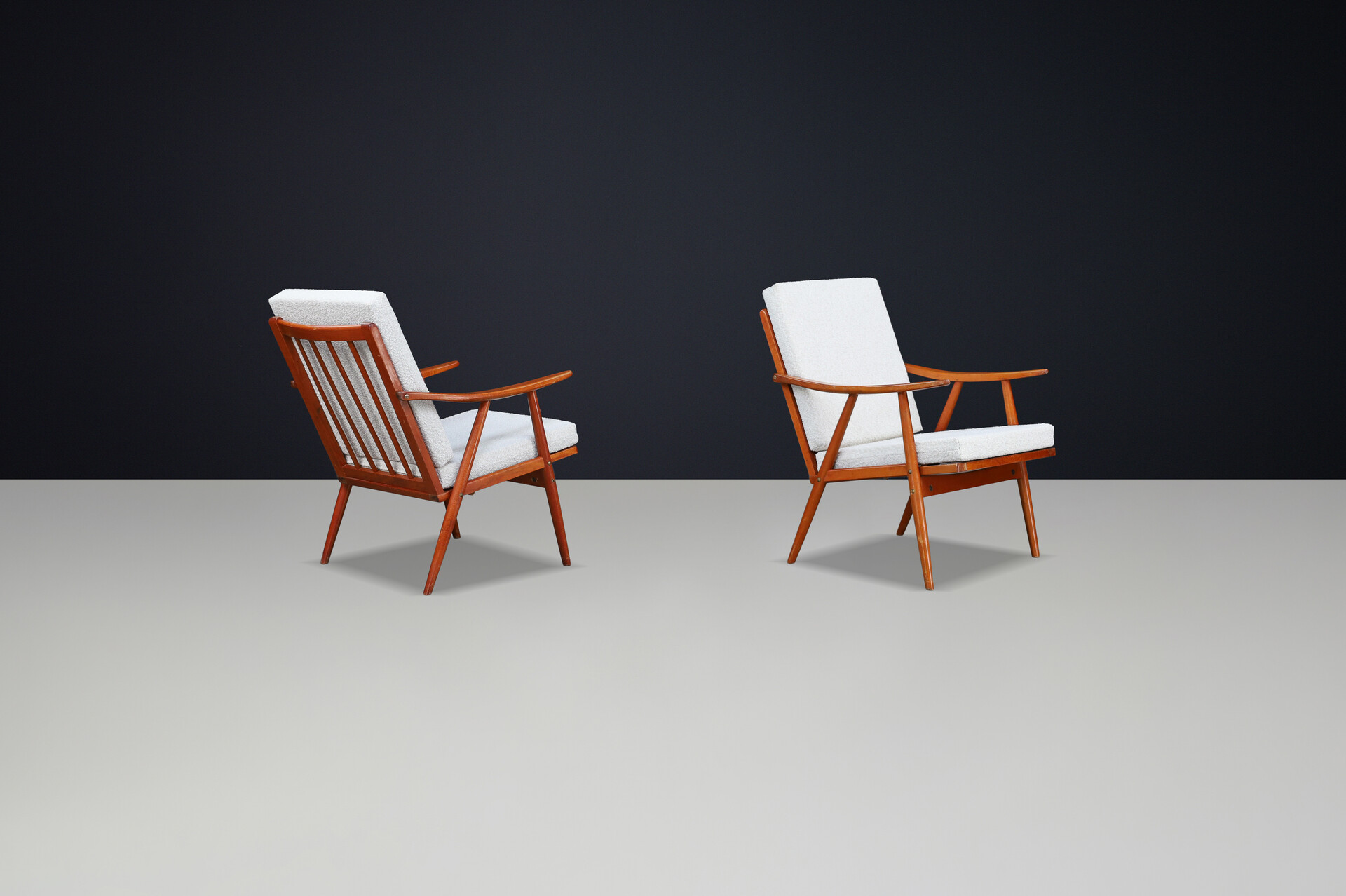 Mid century modern Arm / lounge Chairs With Re-Upholstered bouclé fabric, Prague 1960s Mid-20th century