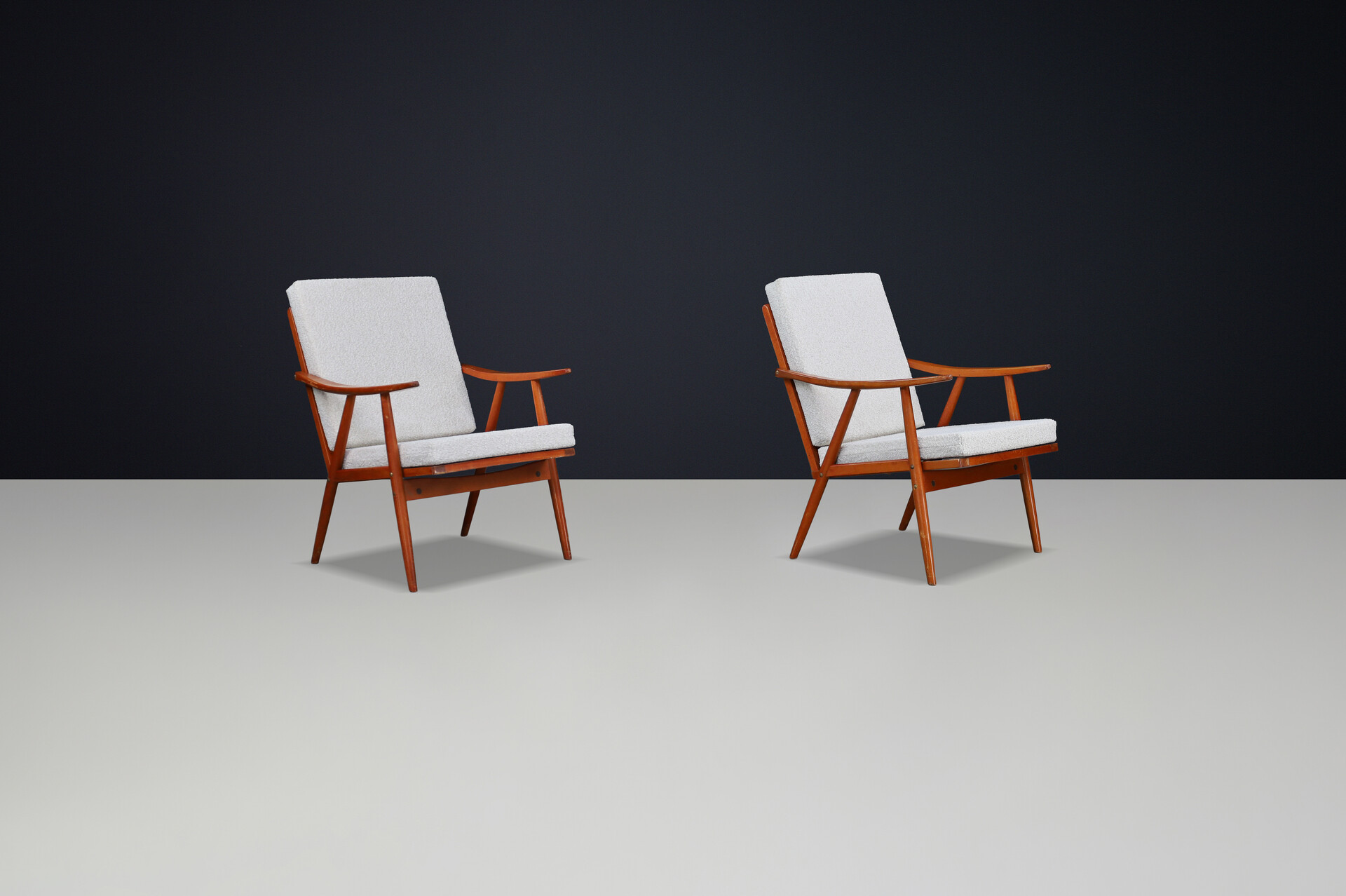 Mid century modern Arm / lounge Chairs With Re-Upholstered bouclé fabric, Prague 1960s Mid-20th century