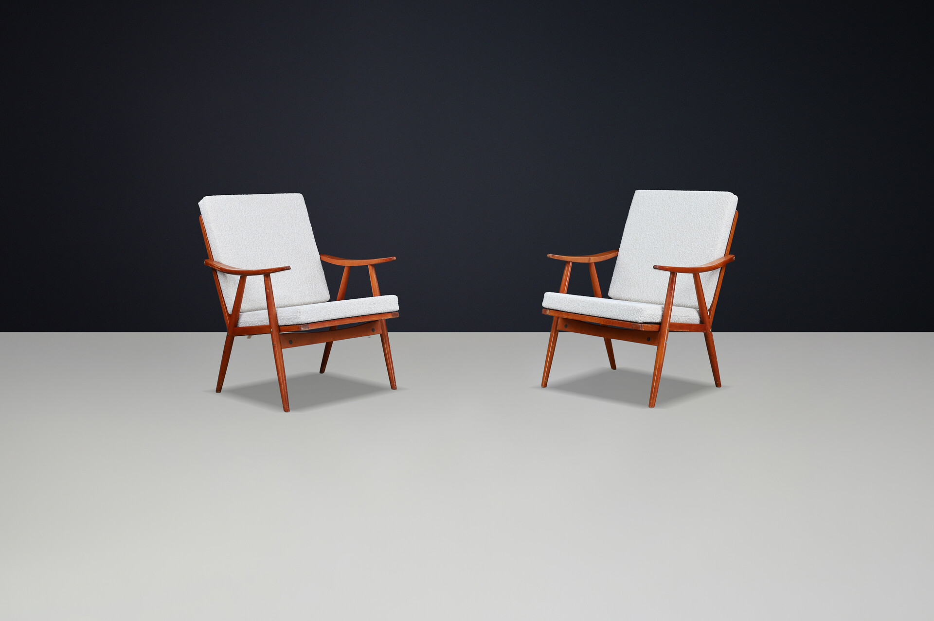 Mid century modern Arm / lounge Chairs With Re-Upholstered bouclé fabric, Prague 1960s Mid-20th century