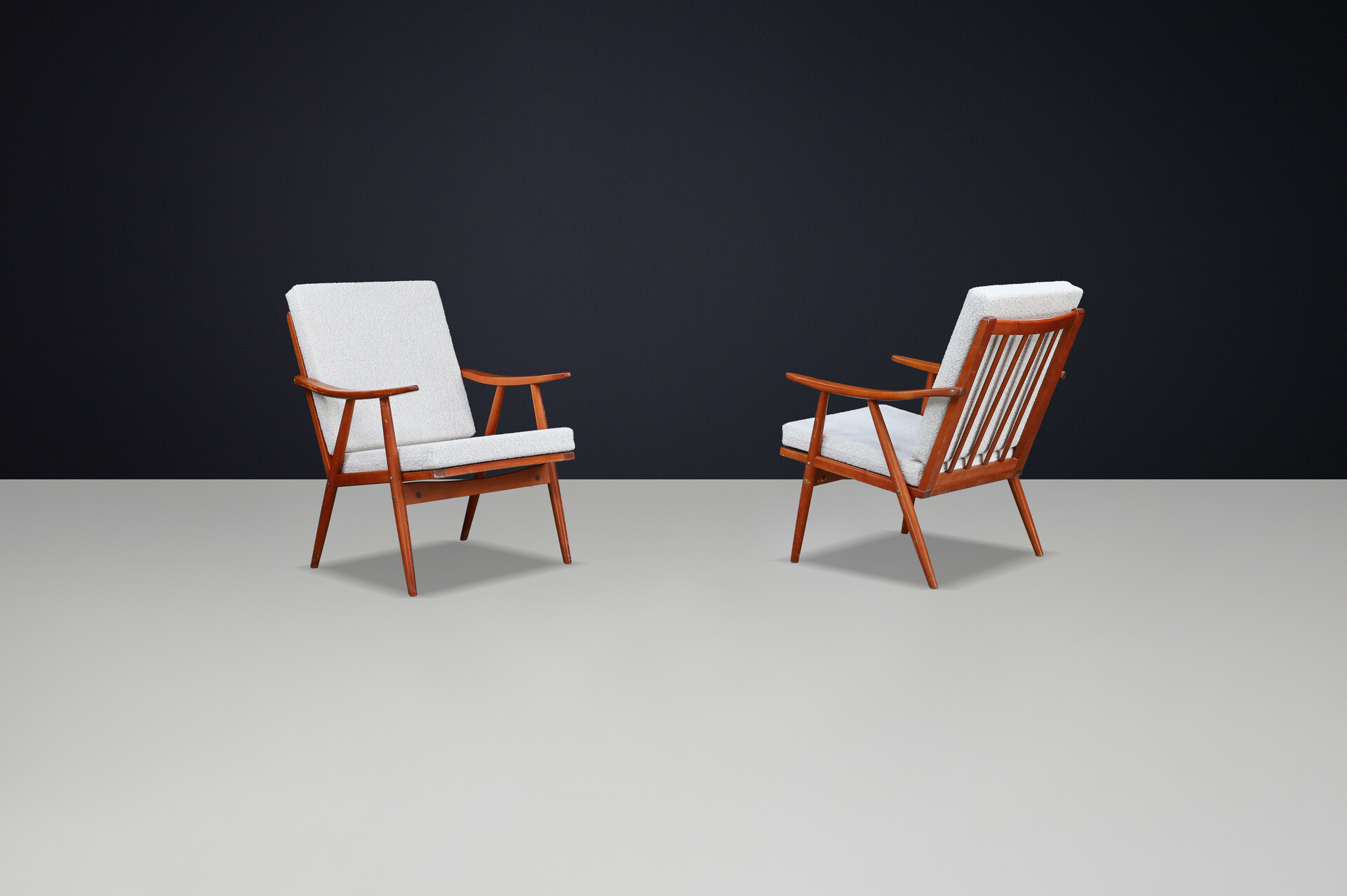 Mid century modern Arm / lounge Chairs With Re-Upholstered bouclé fabric, Prague 1960s Mid-20th century