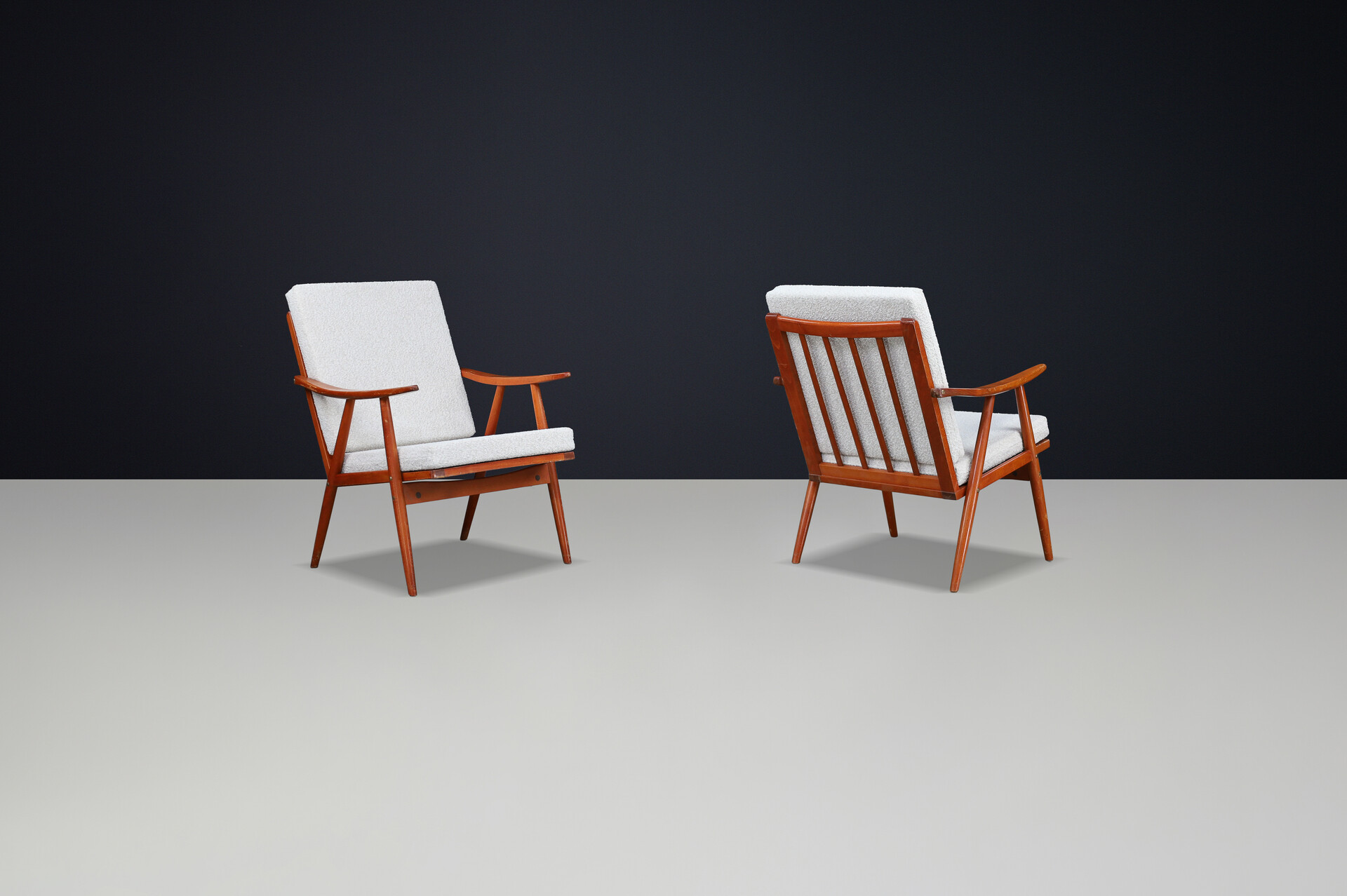 Mid century modern Arm / lounge Chairs With Re-Upholstered bouclé fabric, Prague 1960s Mid-20th century