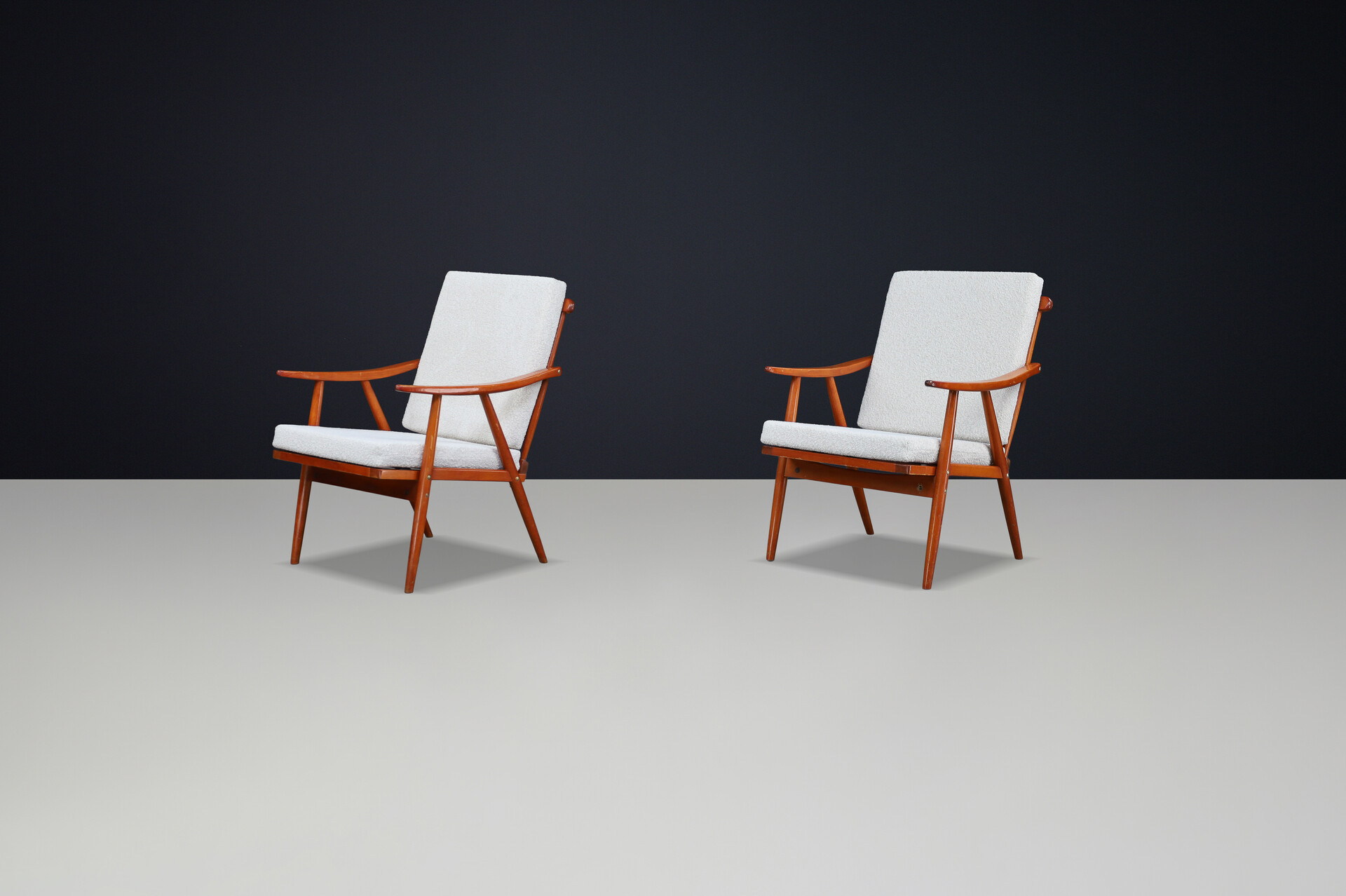 Mid century modern Arm / lounge Chairs With Re-Upholstered bouclé fabric, Prague 1960s Mid-20th century