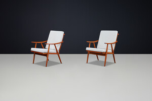 Mid century modern Arm / lounge Chairs With Re-Upholstered bouclé fabric, Prague 1960s Mid-20th century