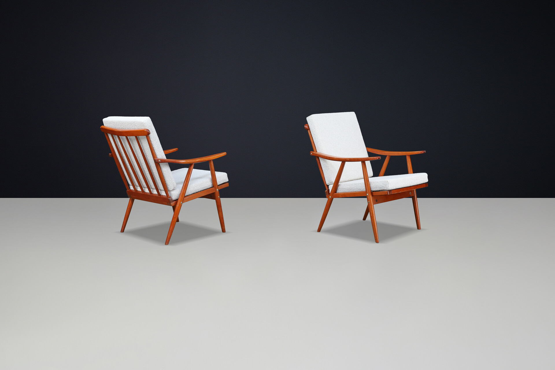 Mid century modern Arm / lounge Chairs With Re-Upholstered bouclé fabric, Prague 1960s Mid-20th century