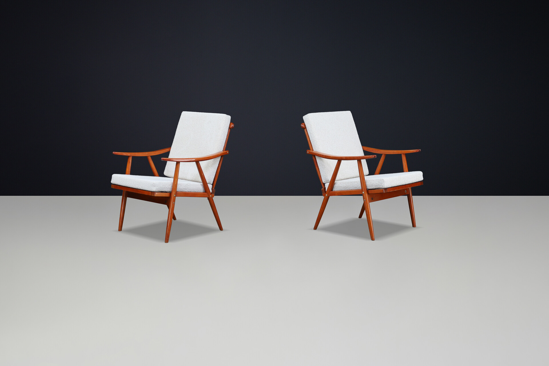 Mid century modern Arm / lounge Chairs With Re-Upholstered bouclé fabric, Prague 1960s Mid-20th century