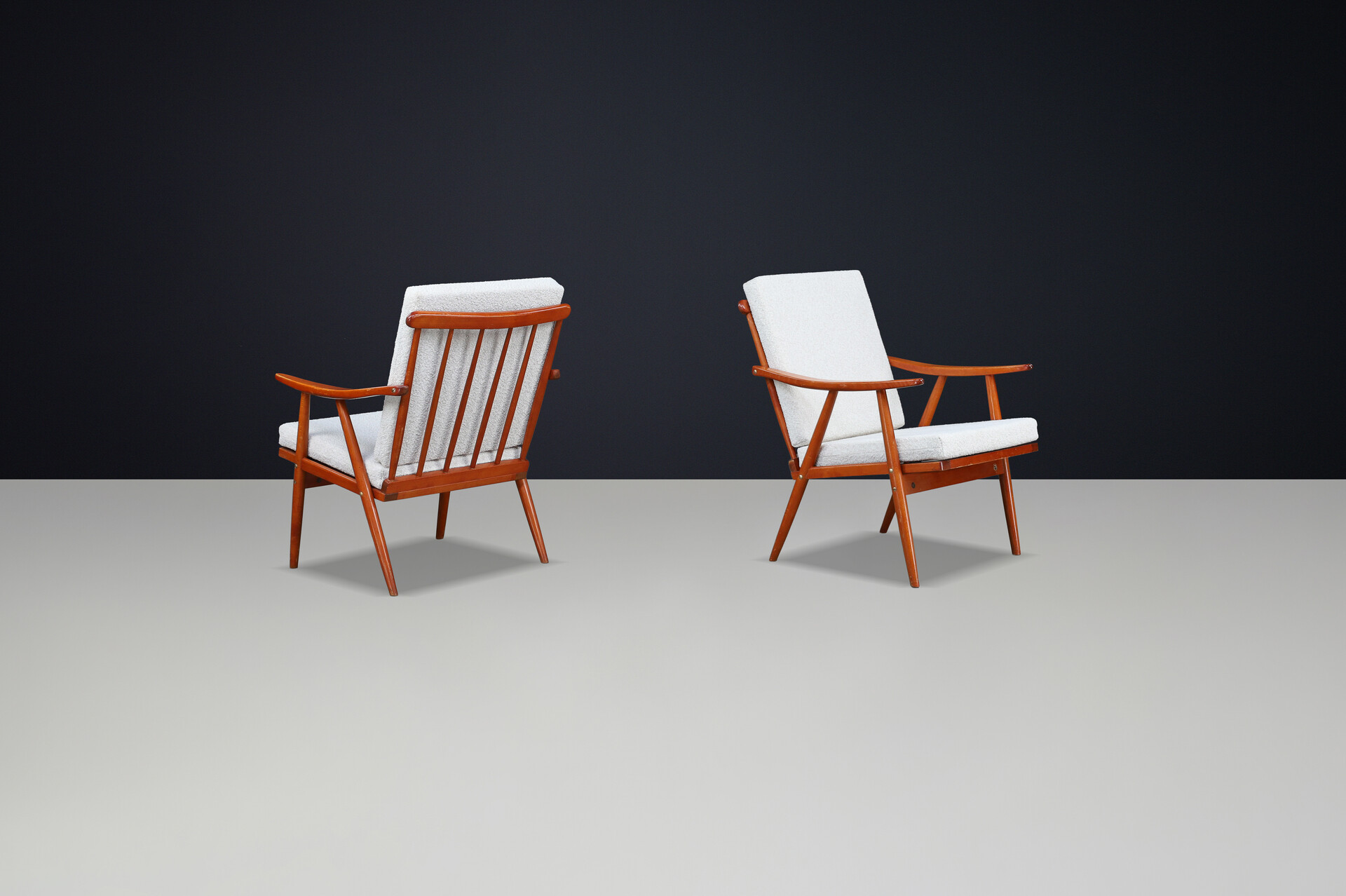 Mid century modern Arm / lounge Chairs With Re-Upholstered bouclé fabric, Prague 1960s Mid-20th century