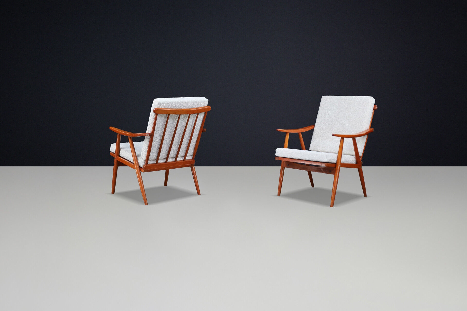 Mid century modern Arm / lounge Chairs With Re-Upholstered bouclé fabric, Prague 1960s Mid-20th century