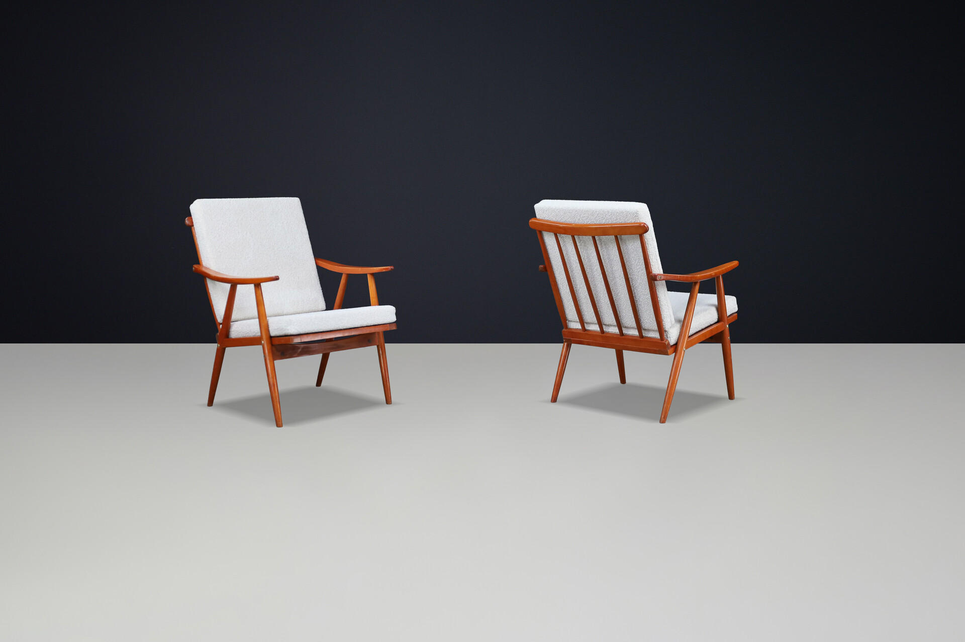 Mid century modern Arm / lounge Chairs With Re-Upholstered bouclé fabric, Prague 1960s Mid-20th century