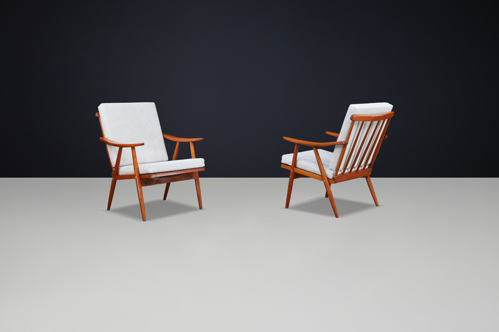 Mid century modern Arm / lounge Chairs With Re-Upholstered bouclé fabric, Prague 1960s Mid-20th century