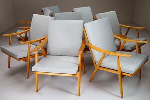 Mid century modern Armchair in beech wit new upholstery Fabric cushions , Europe 1960s Mid-20th century