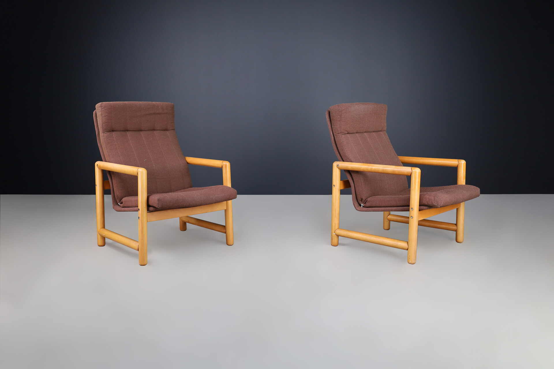 Mid century modern Armchairs / lounge chairs in original fabric and wood, Cz 1970s Late-20th century