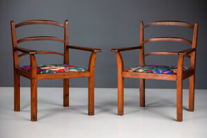 Mid century modern Armchairs with colorful new upholstery in the manner of  Josef Frank Vienna 1930s Mid-20th century
