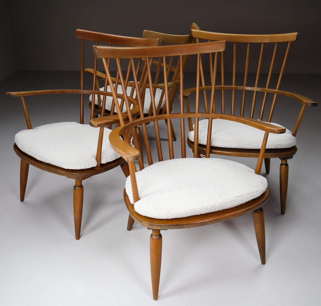 Mid Century Modern Armchairs with New Boucle cushions Altheim by Franz Schuster 1950s Austria Mid-20th century