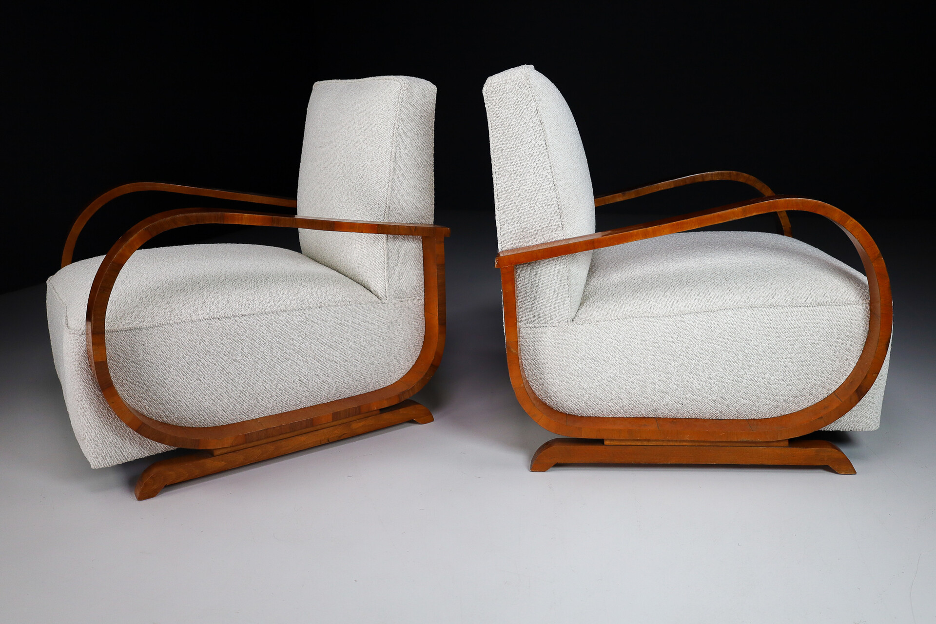 Mid century modern Art-Deco Arm Chairs / lounge chairs  With New Upholstered Bouclé Fabric, Italy 1930s Early-20th century