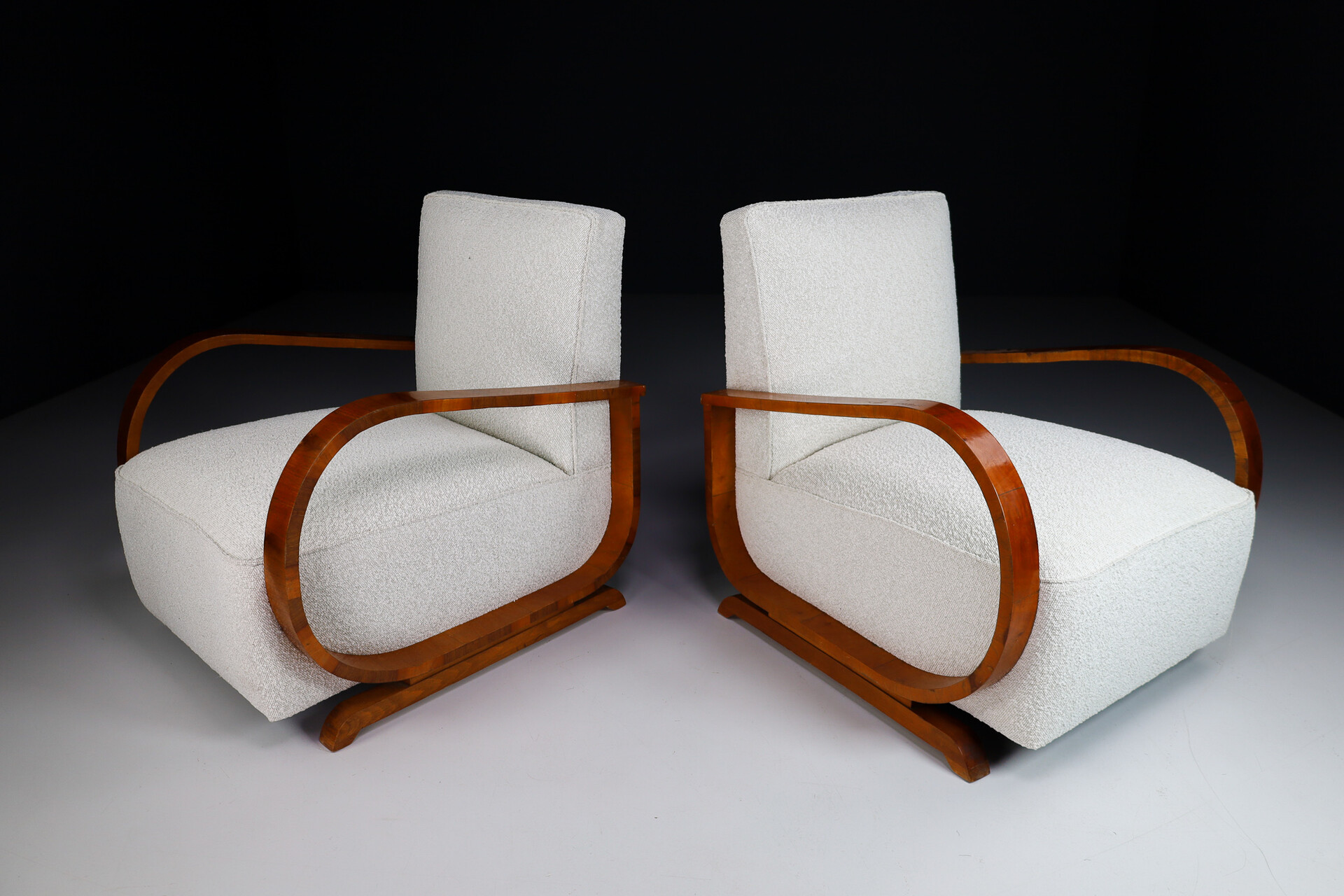 Mid century modern Art-Deco Arm Chairs / lounge chairs  With New Upholstered Bouclé Fabric, Italy 1930s Early-20th century