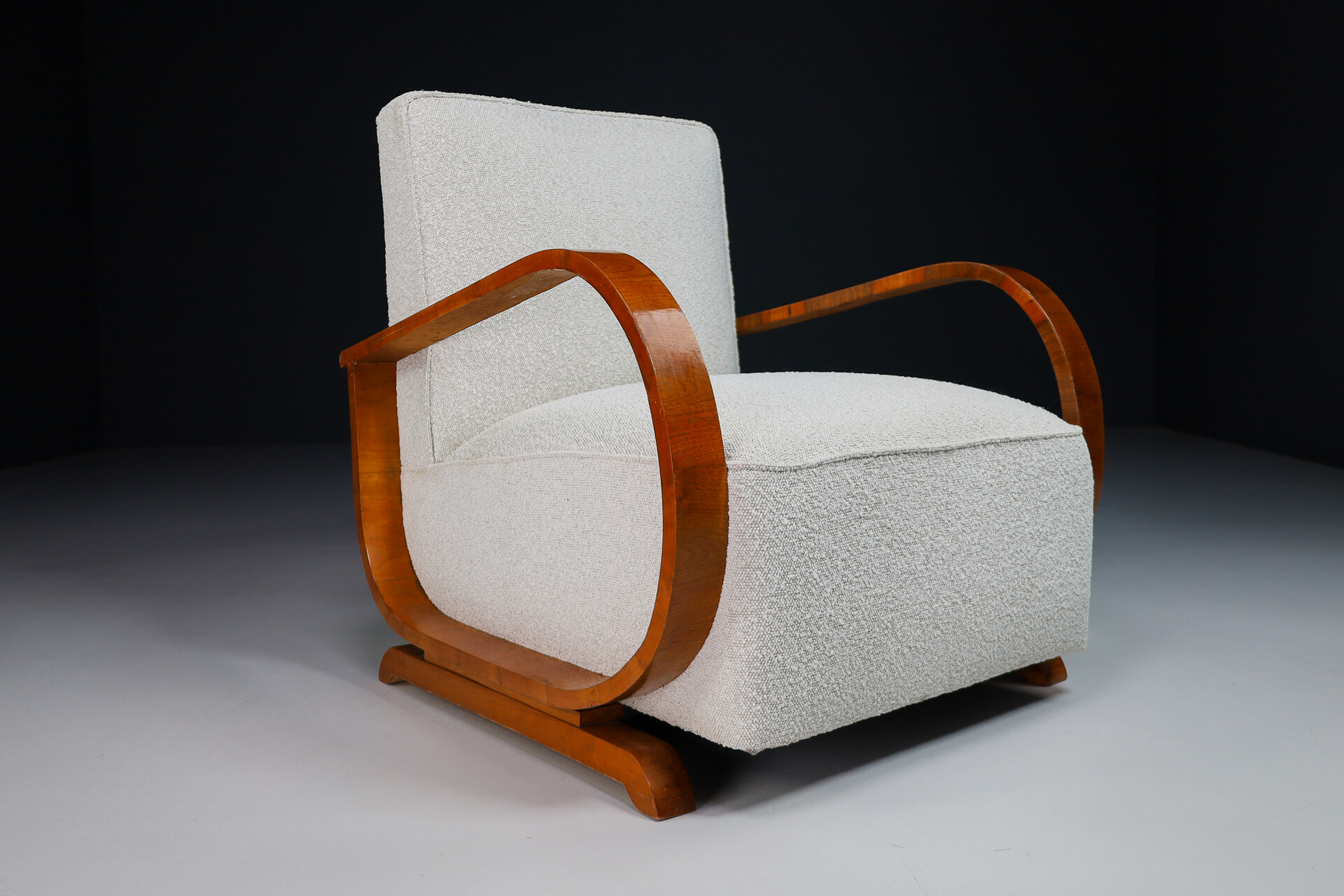 Mid century modern Art-Deco Arm Chairs / lounge chairs  With New Upholstered Bouclé Fabric, Italy 1930s Early-20th century