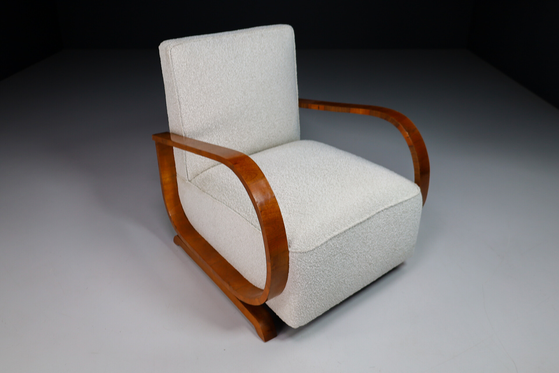 Mid century modern Art-Deco Arm Chairs / lounge chairs  With New Upholstered Bouclé Fabric, Italy 1930s Early-20th century