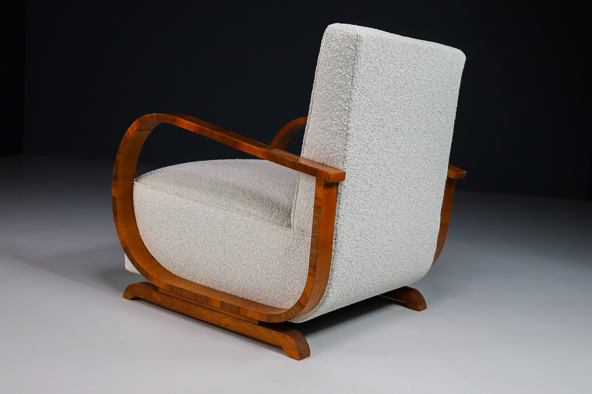 Mid century modern Art-Deco Arm Chairs / lounge chairs  With New Upholstered Bouclé Fabric, Italy 1930s Early-20th century
