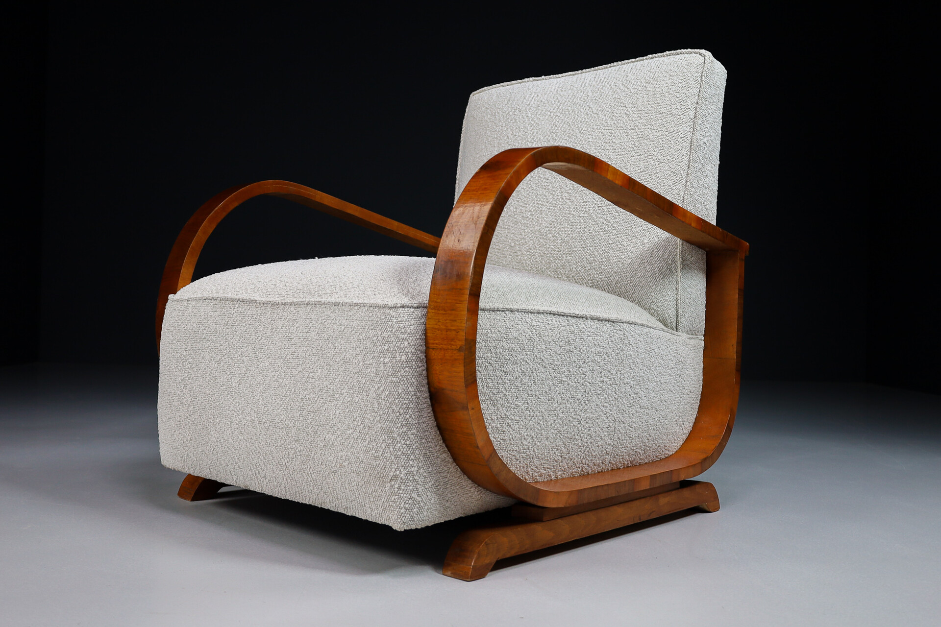 Mid century modern Art-Deco Arm Chairs / lounge chairs  With New Upholstered Bouclé Fabric, Italy 1930s Early-20th century