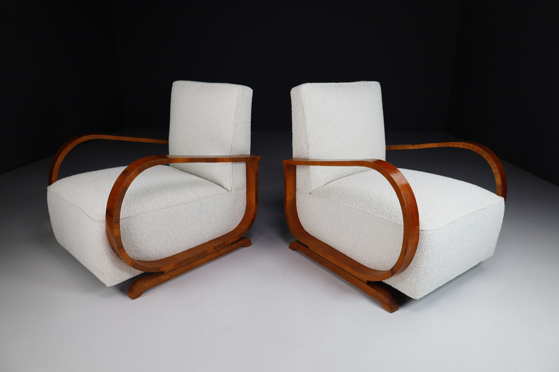 Mid century modern Art-Deco Arm Chairs / lounge chairs  With New Upholstered Bouclé Fabric, Italy 1930s Early-20th century